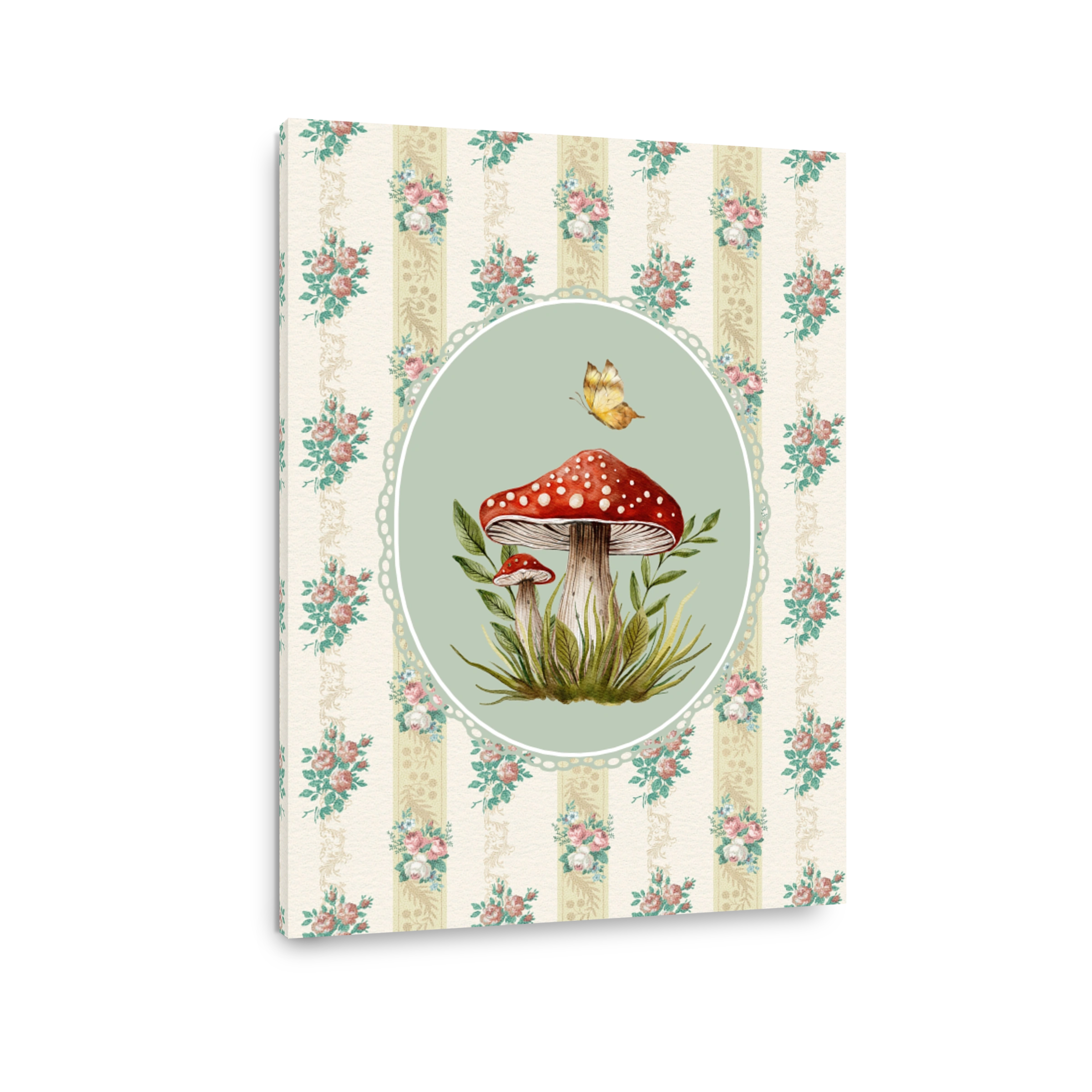 Whimsical Watercolour Mushrooms and Butterfly Art