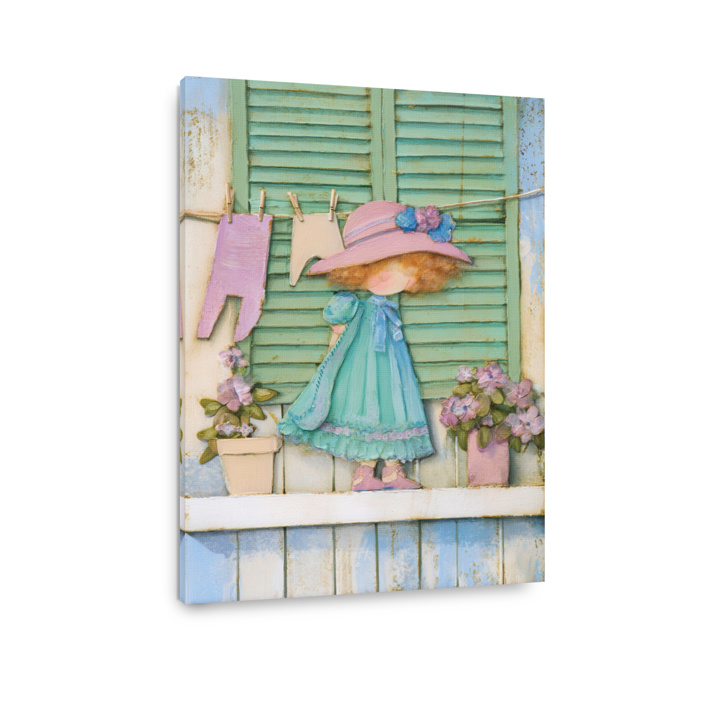 Nostalgic Girl Hanging Laundry Artwork