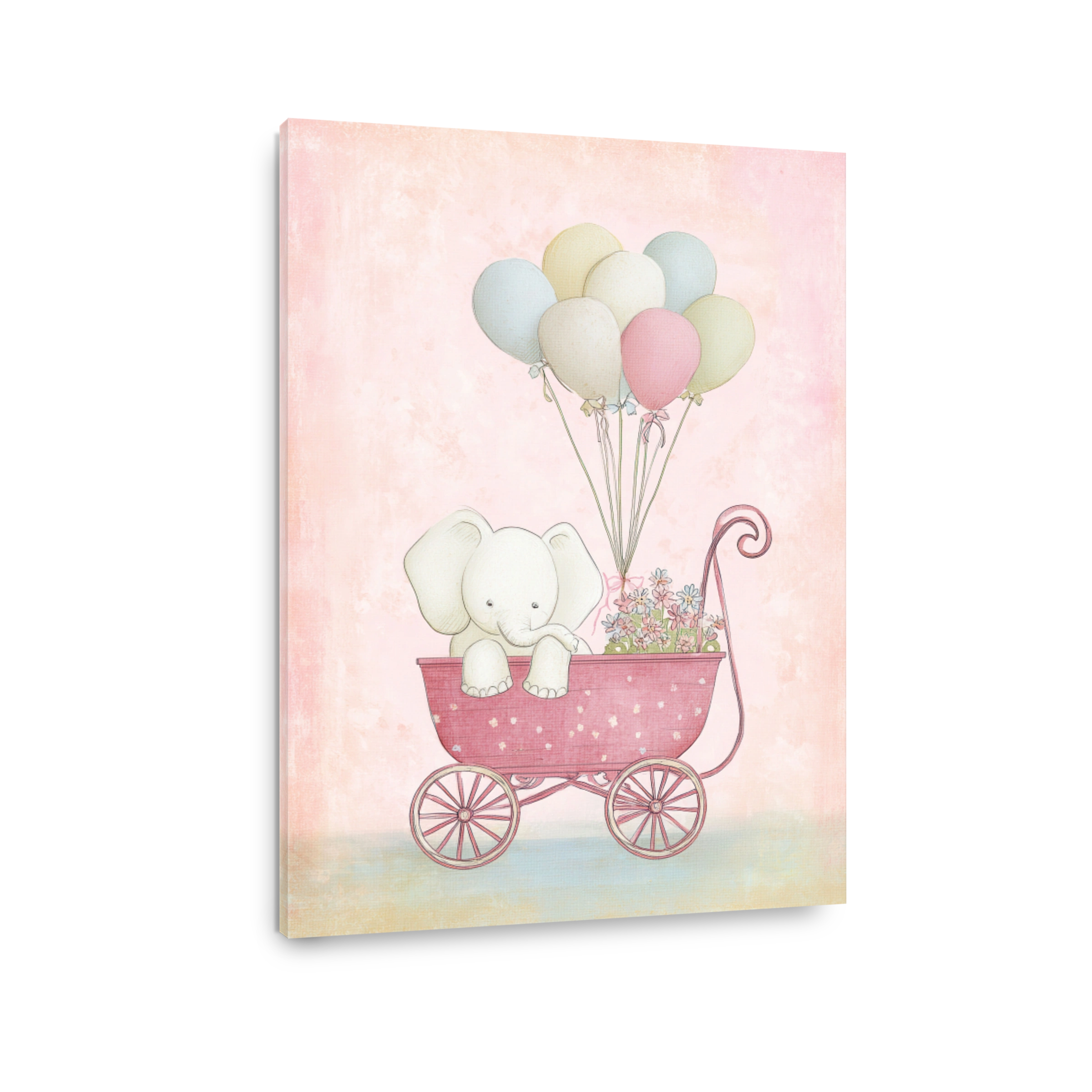 Whimsical Elephant with Balloons in a Pram