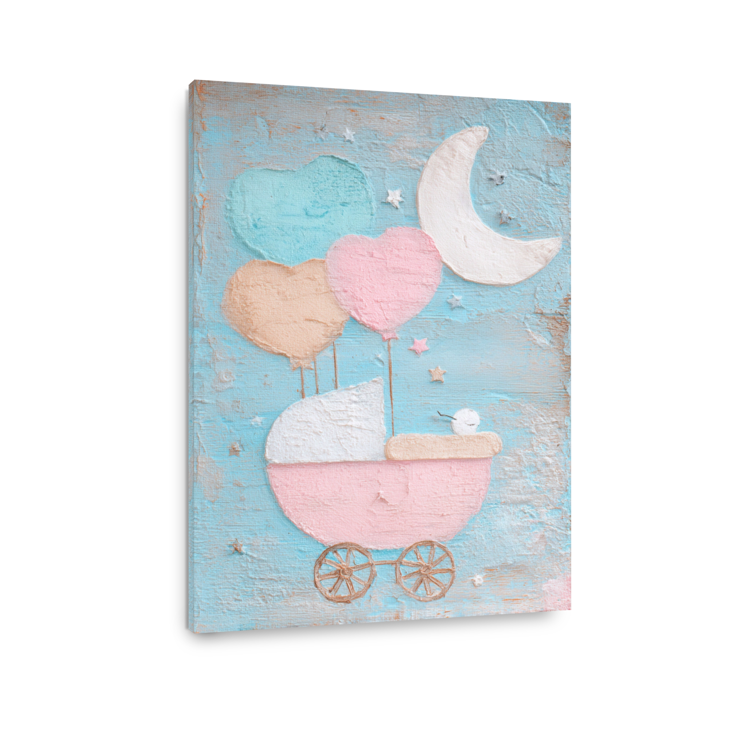 Whimsical Baby Carriage Textured Painting