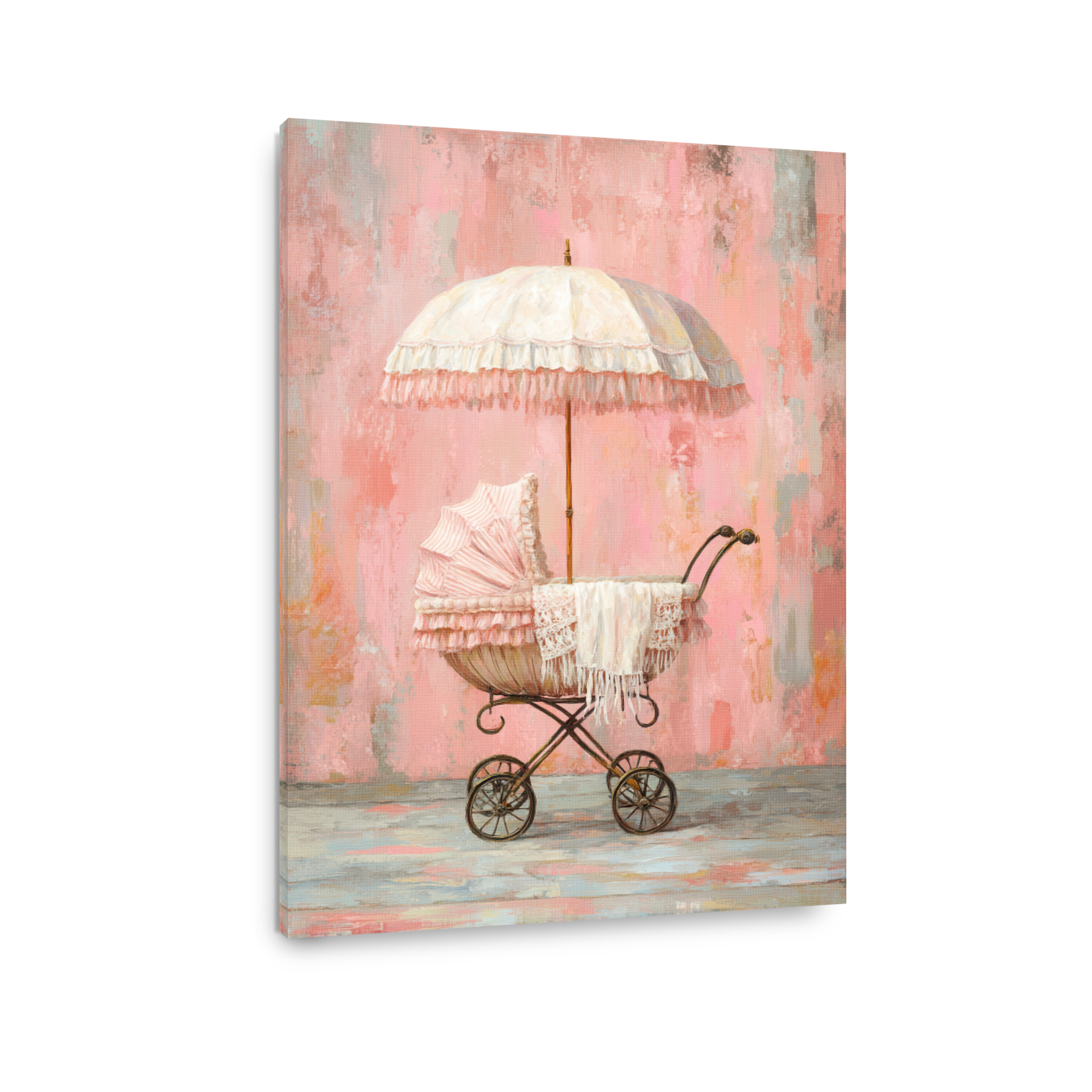 Vintage pram with parasol painting