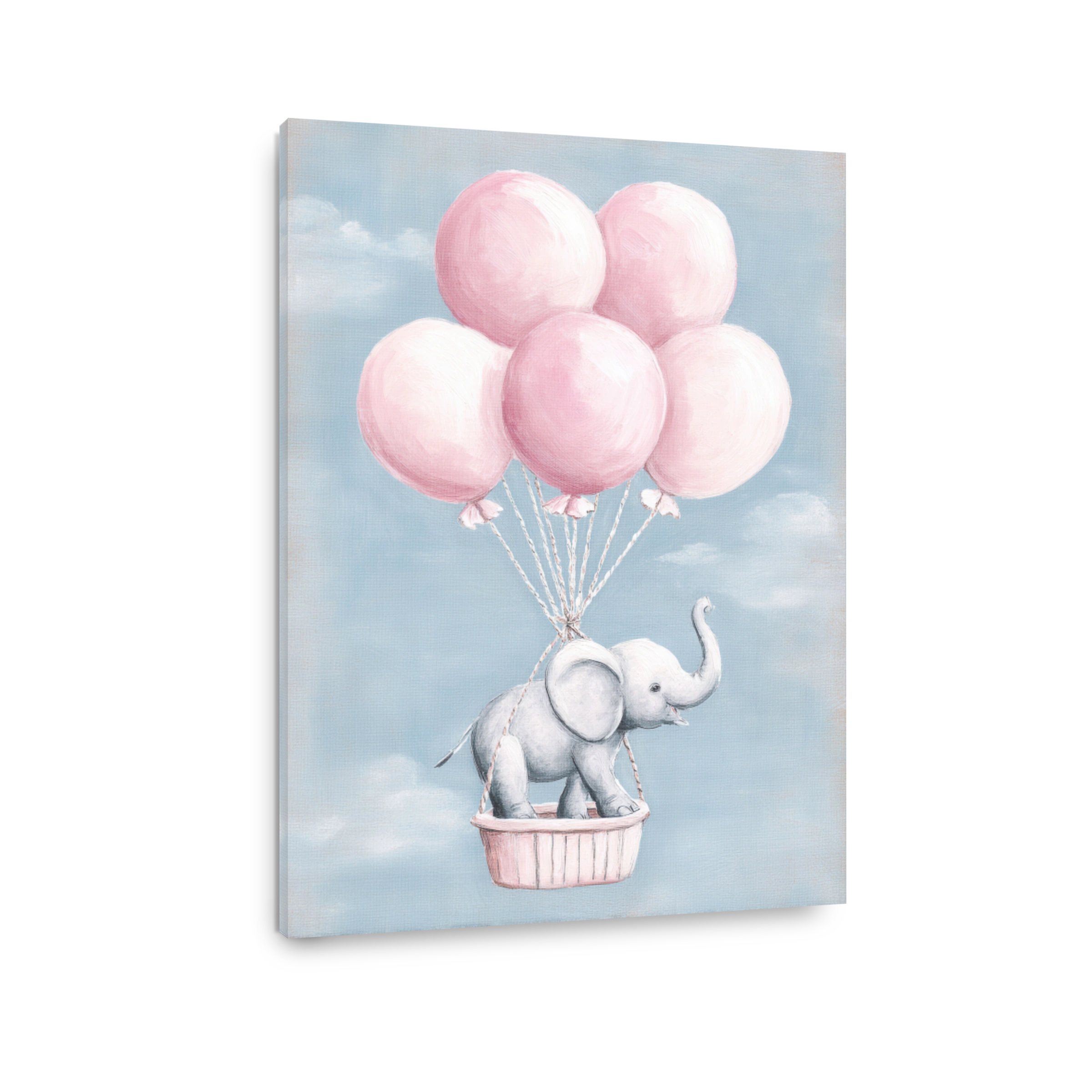 Whimsical Elephant Flying with Pink Balloons
