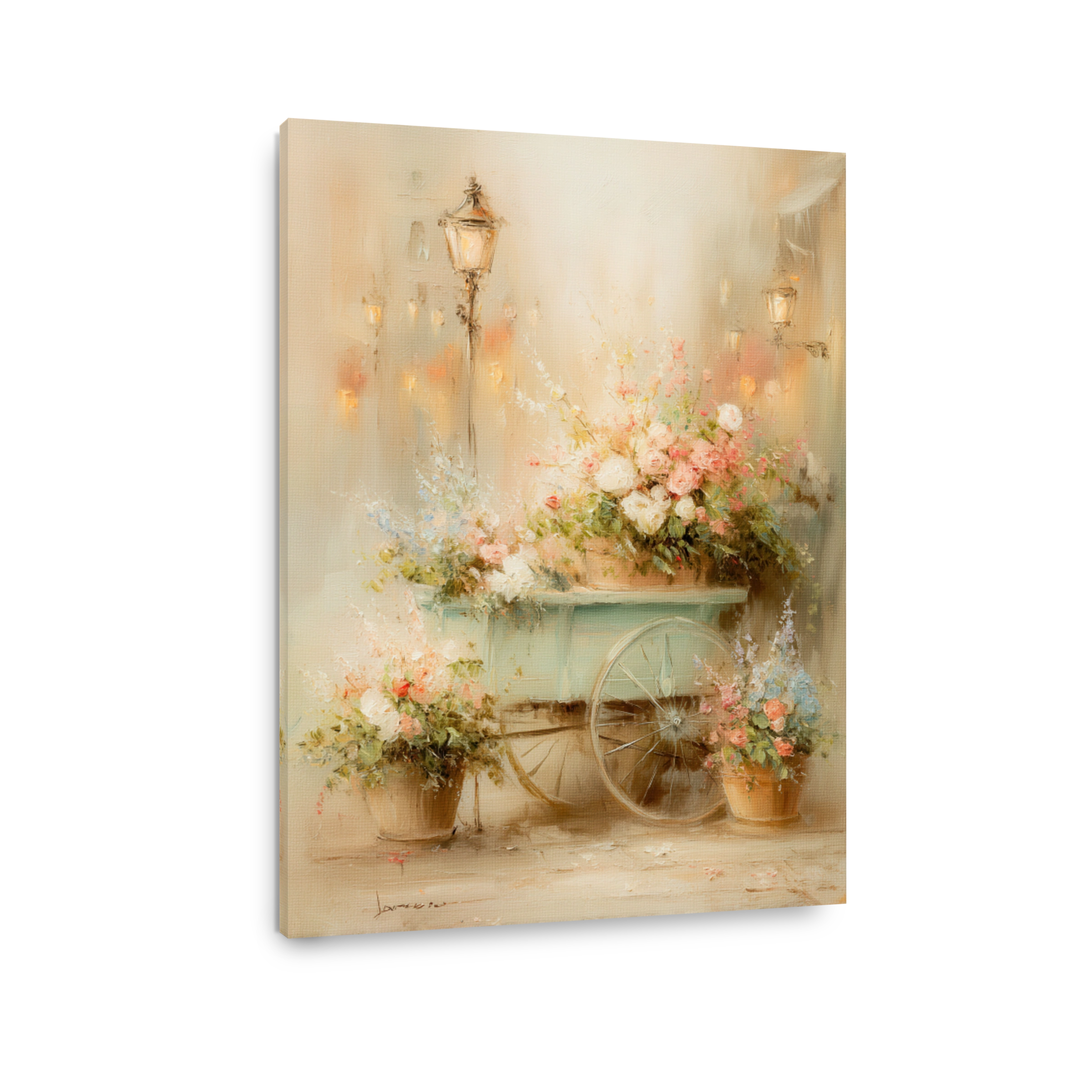 Romantic Flower Cart Oil Painting