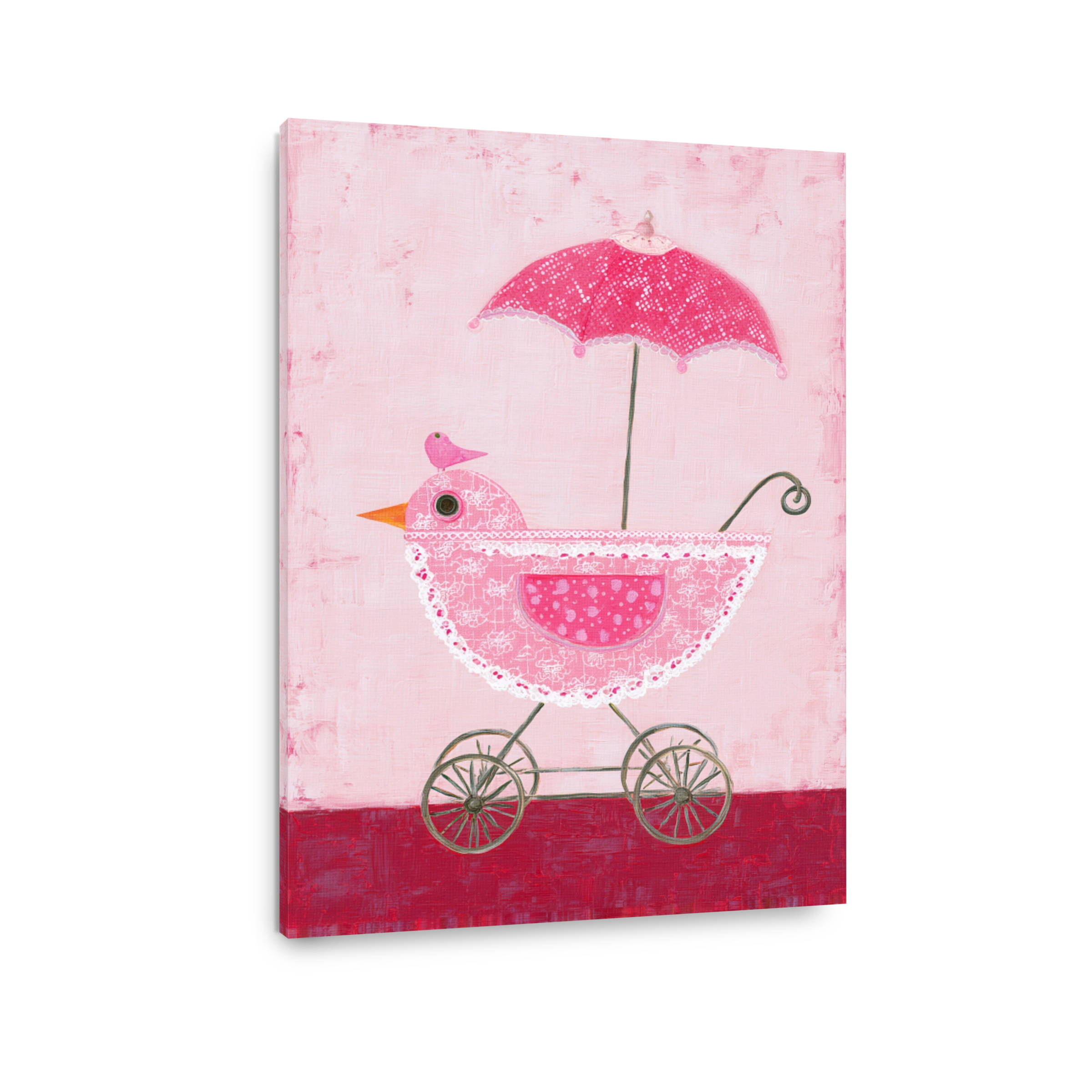 Whimsical pink bird pram painting