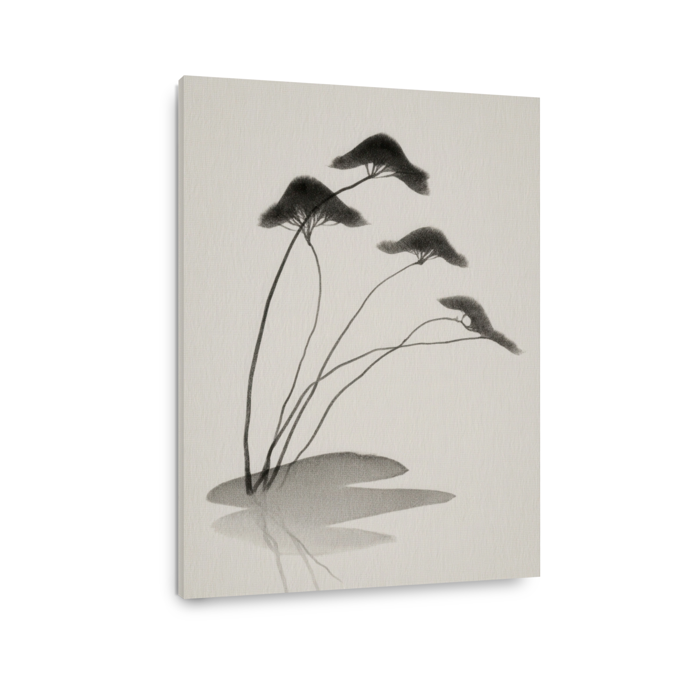 Serene Ink Wash Painting of Water Lilies