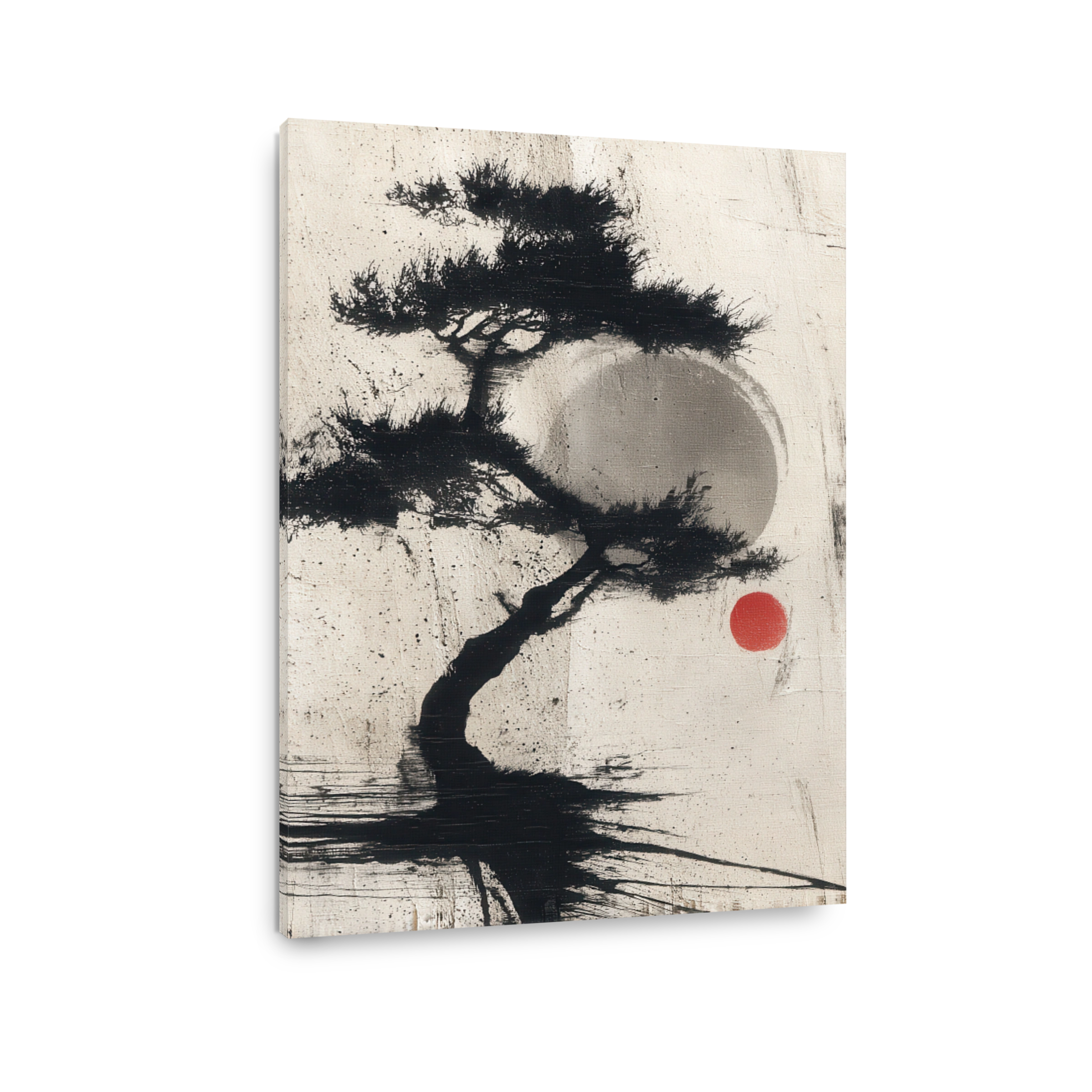 Serene Bonsai Tree Ink Wash Painting