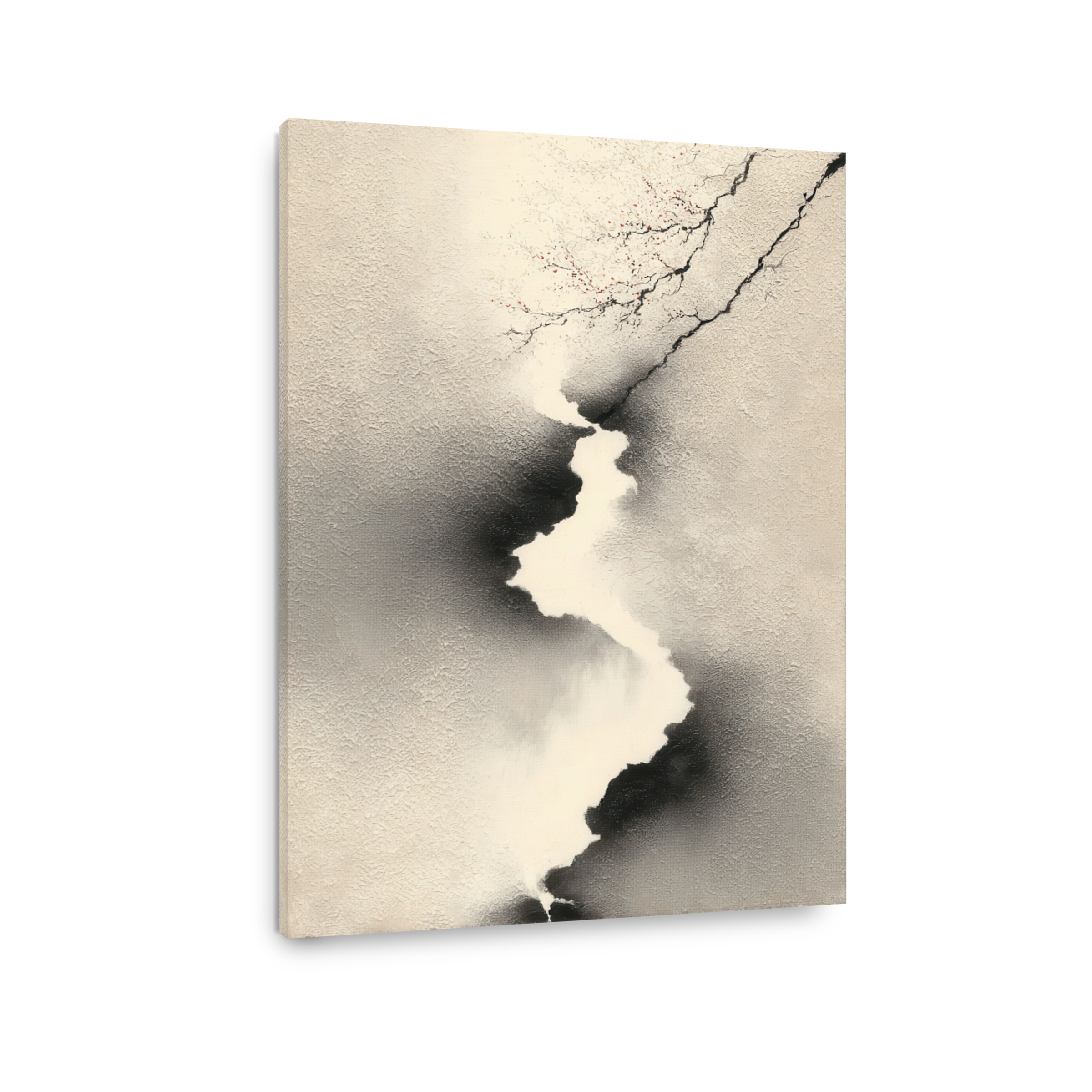 Serene Japandi Tree Branch with Blossoms Canvas Art