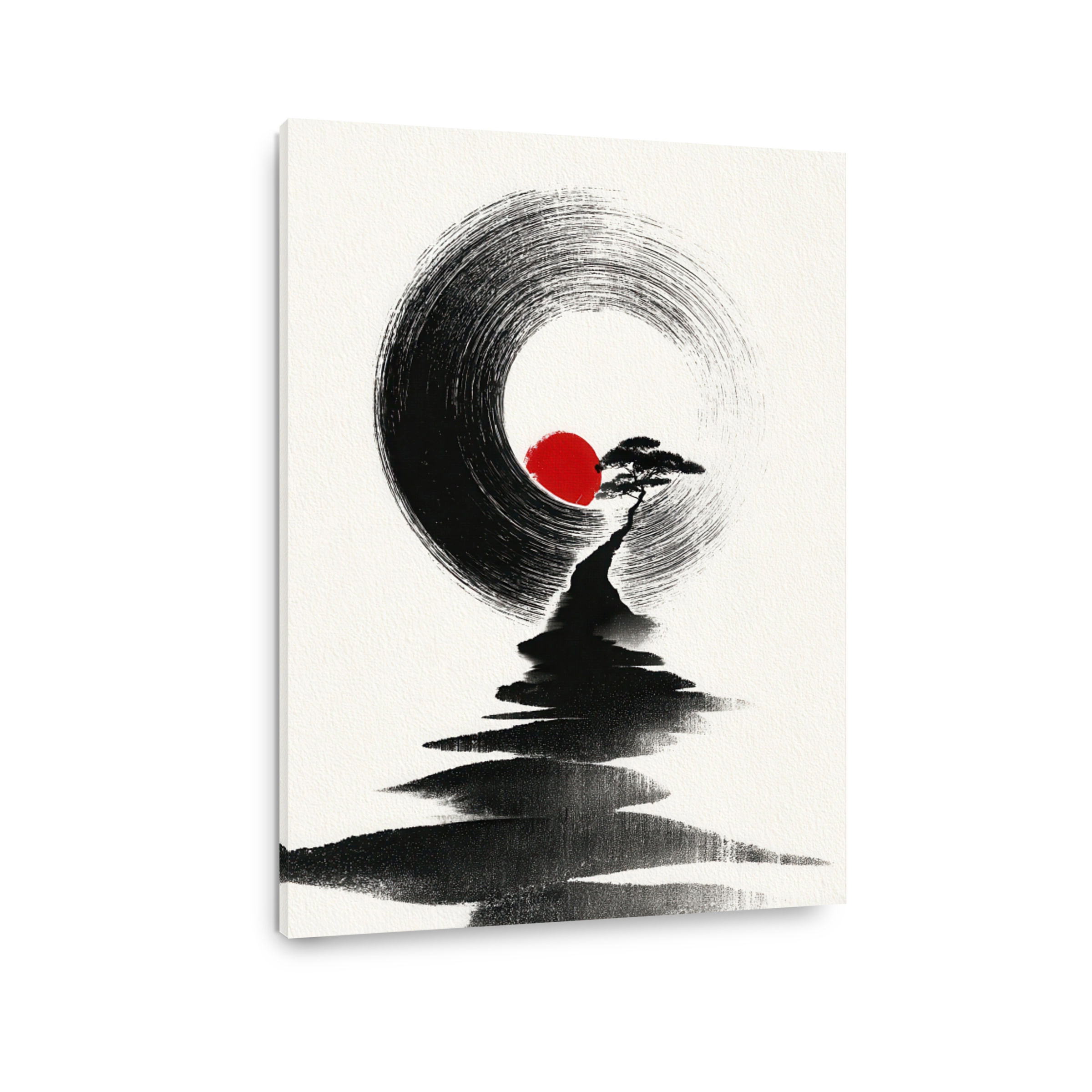 Serene Bonsai Tree Ink Wash Painting