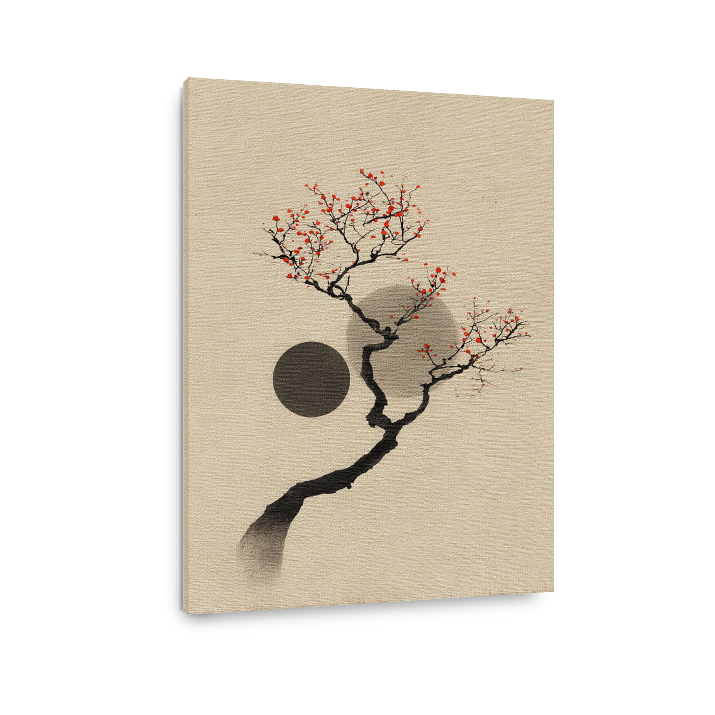 Serene Blossoming Tree Ink Wash Painting