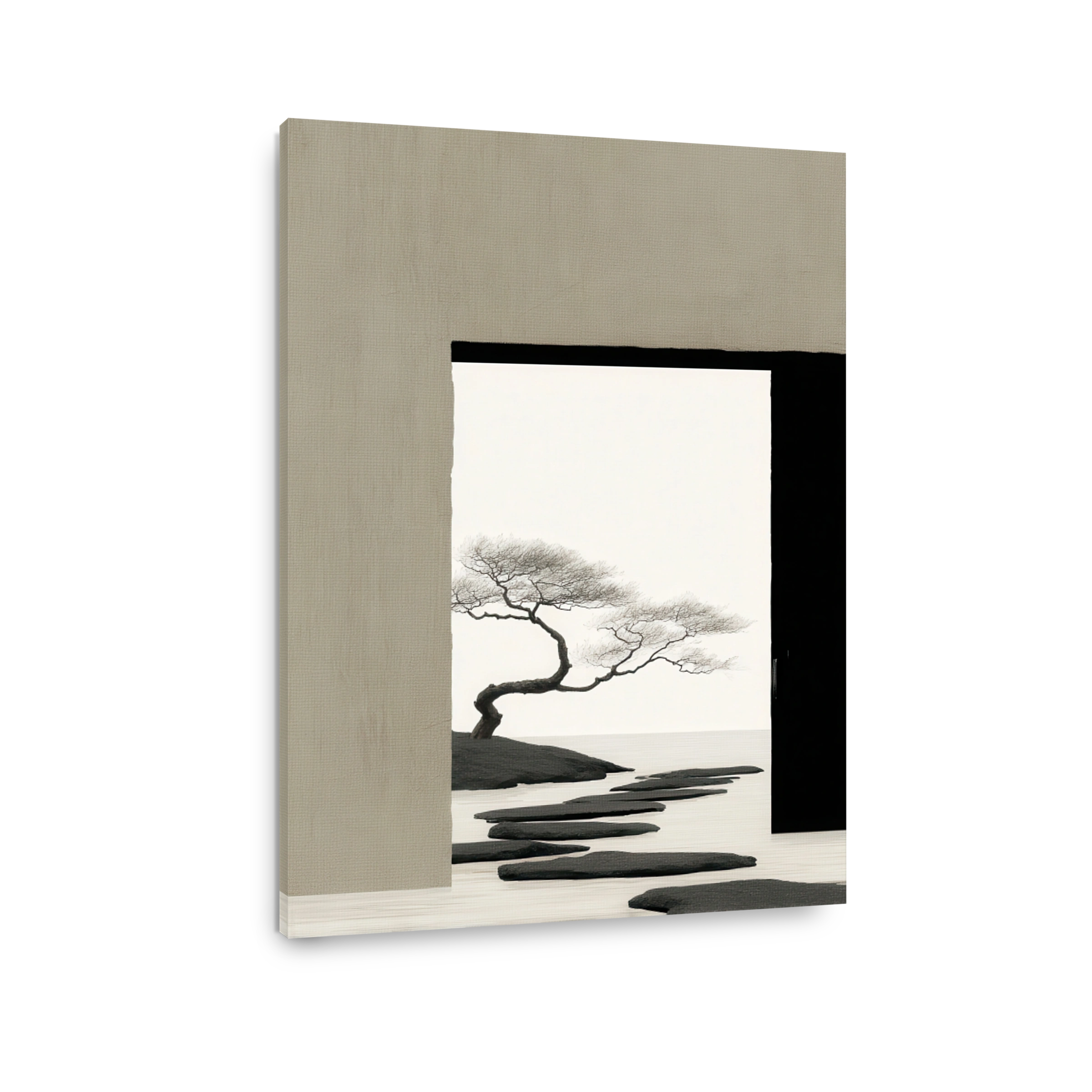 Serene Bonsai Tree Over Rocks Canvas Print