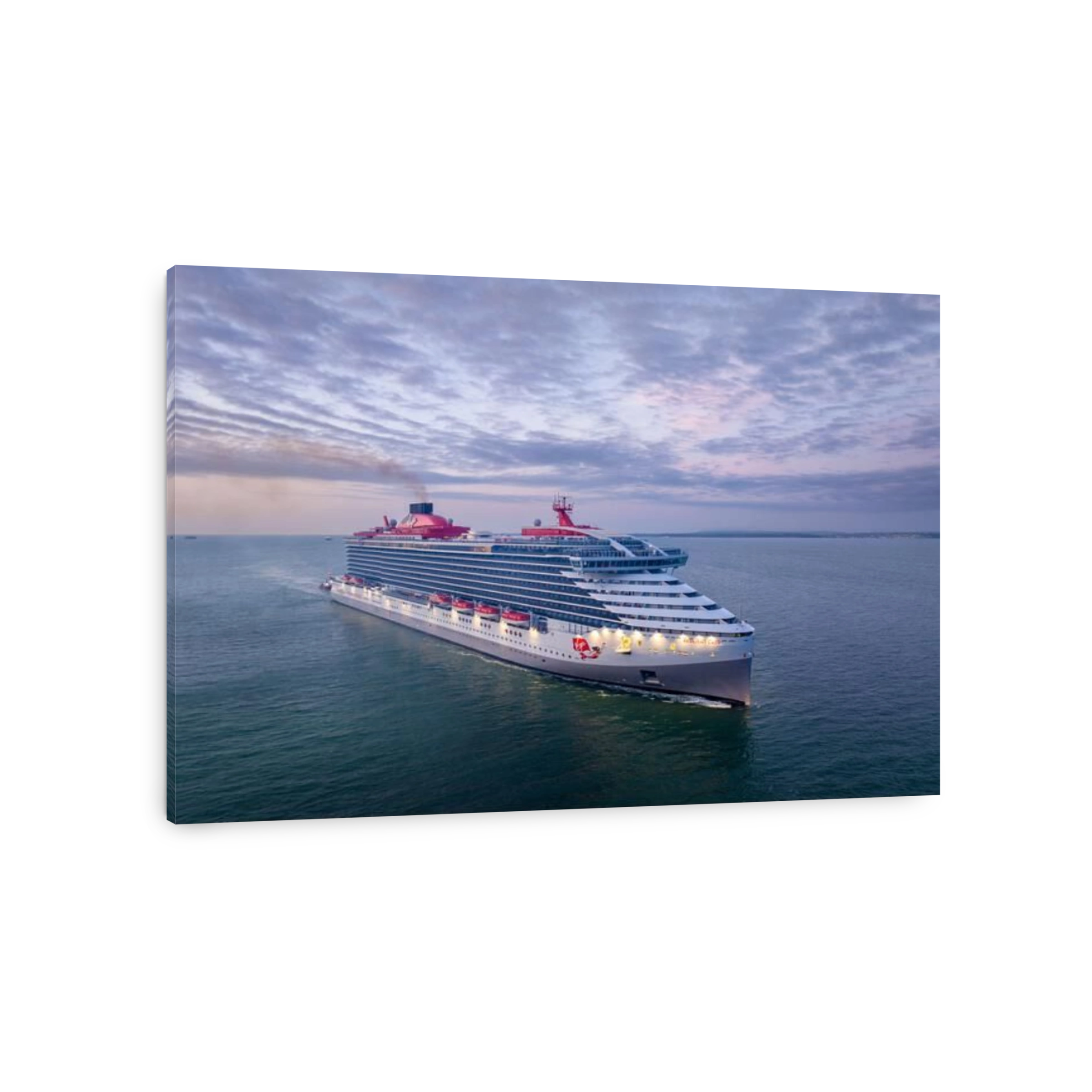Resilient Lady Cruise Ship.  arriving at Portsmouth International Port aerial view.  Virgin Voyages.
