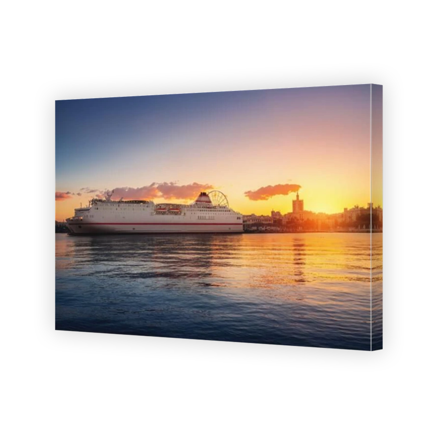 Ferry Ship at Malaga Port at Sunset - Malaga, Andalusia, Spain