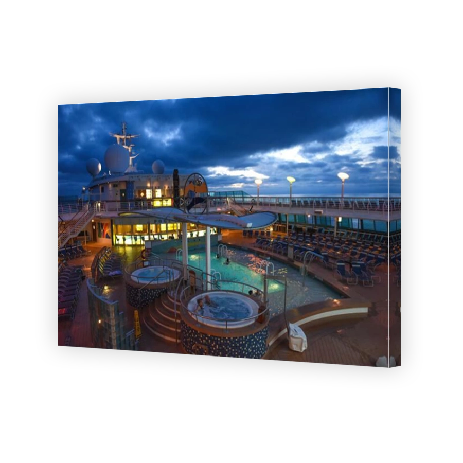Royal Caribbean cruise ship deck at night - evening - Inside Straight to Ketchikan