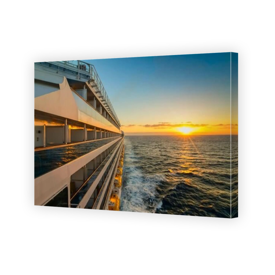 Sunset in the wake of a cruise ship. View from the stern of the ship.