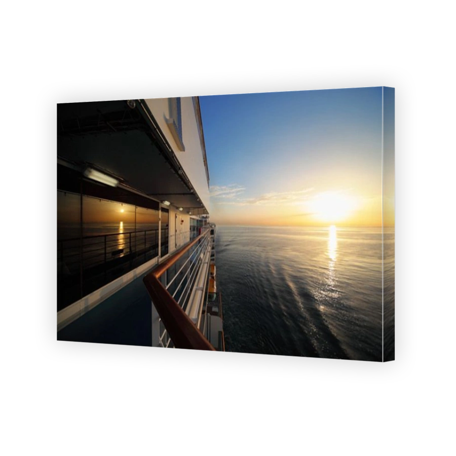 morning view from deck of cruise ship. sunset under water.