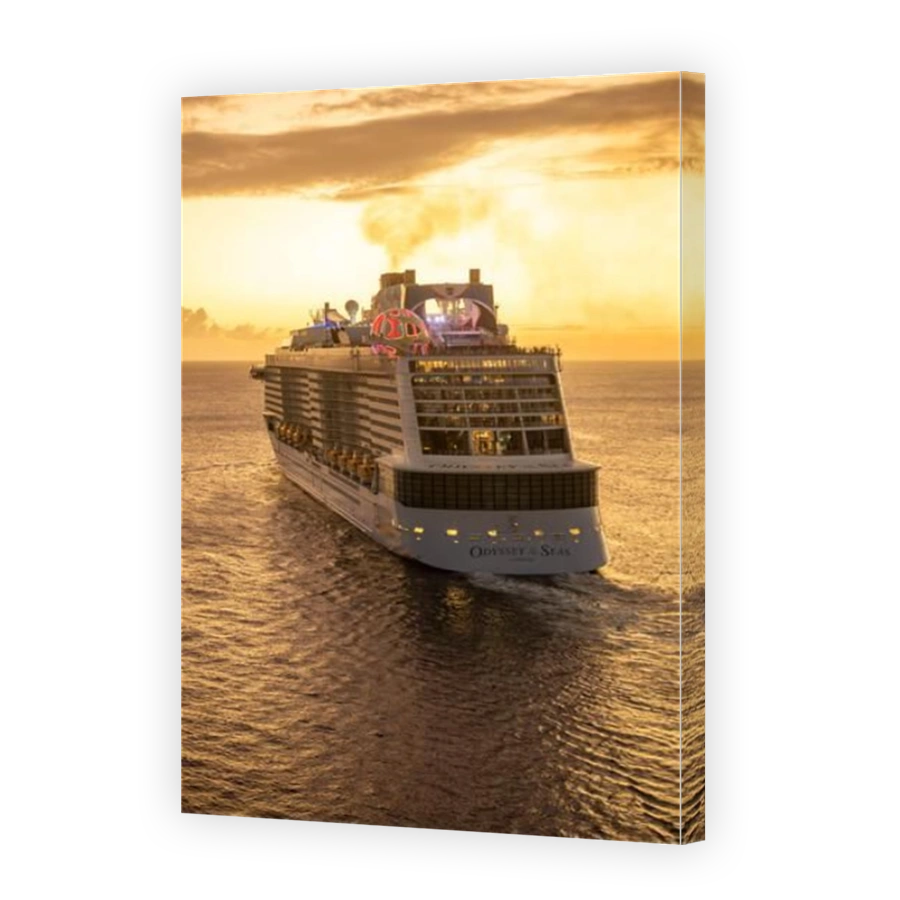 Odyssey of the seas sails way from Saint Martin Caribbean at sunset