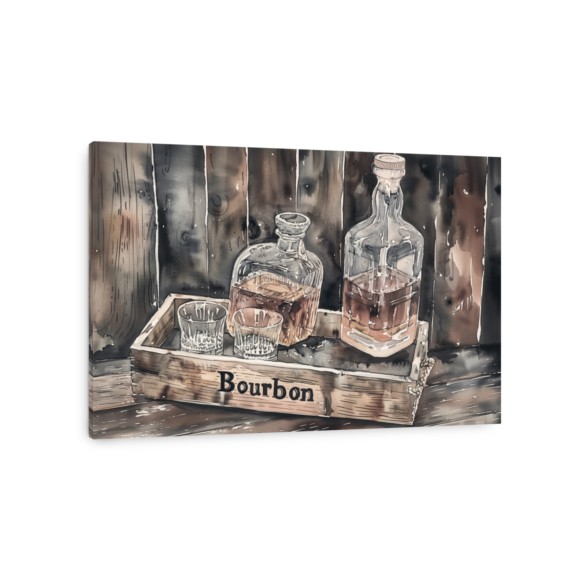 Bourbon Bottles and Glasses Watercolour