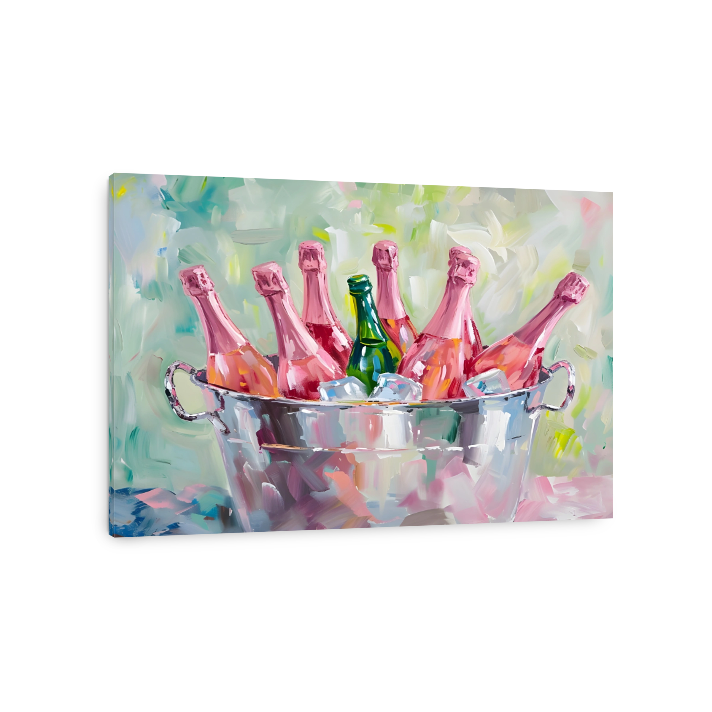 Champagne Bottles in Ice Bucket Oil Painting