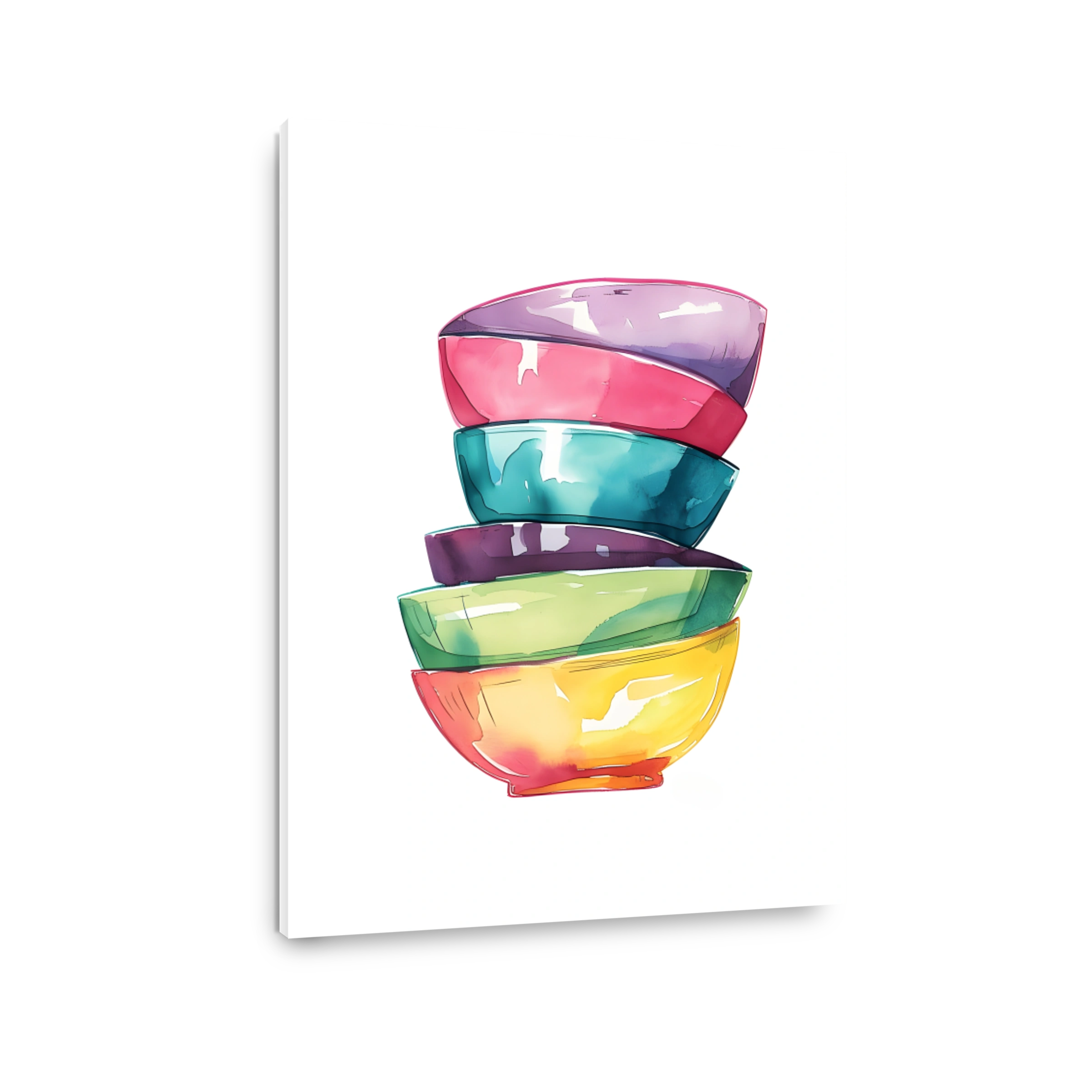 Vibrant Stack of Watercolour Bowls