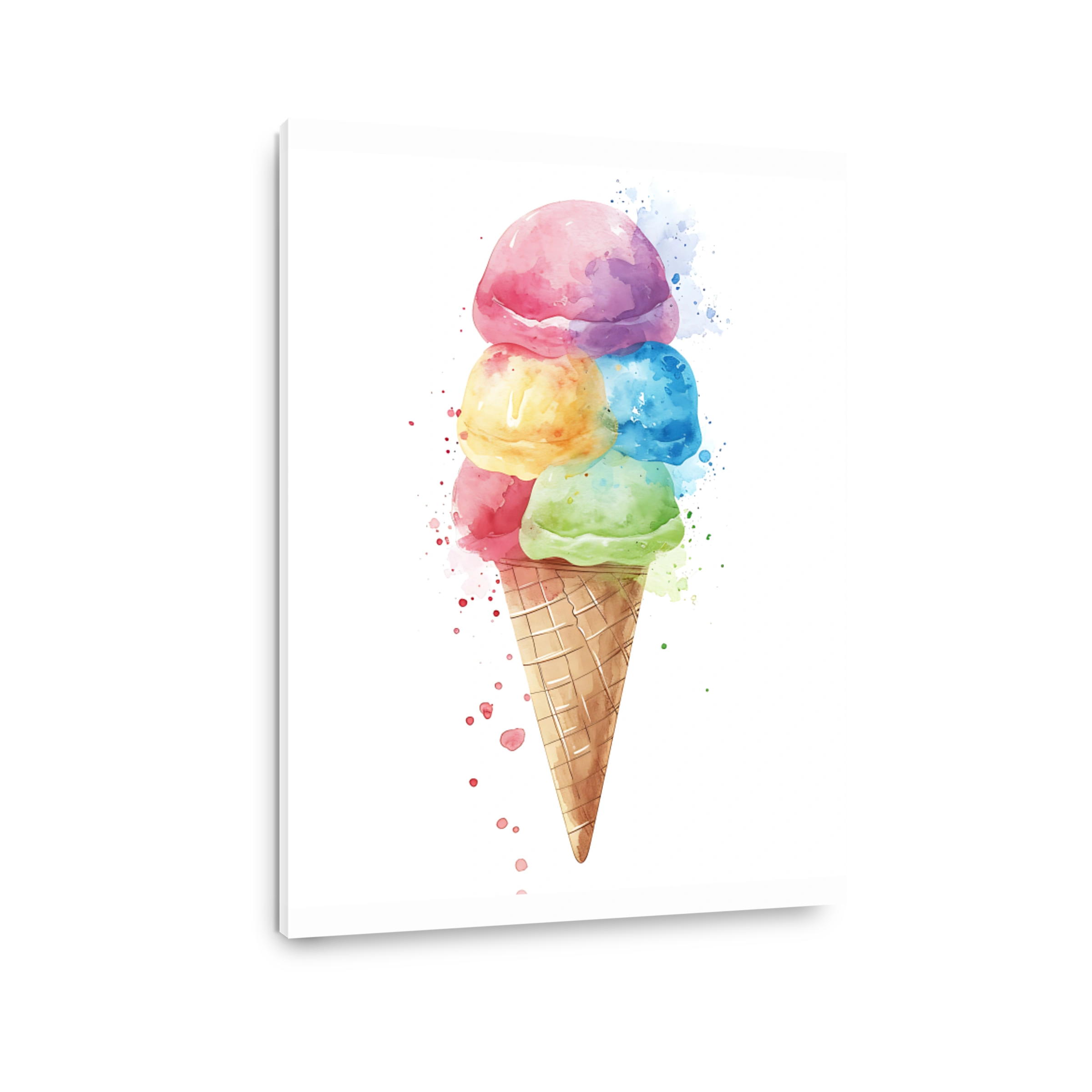 Colourful Ice Cream Cone Watercolour Art