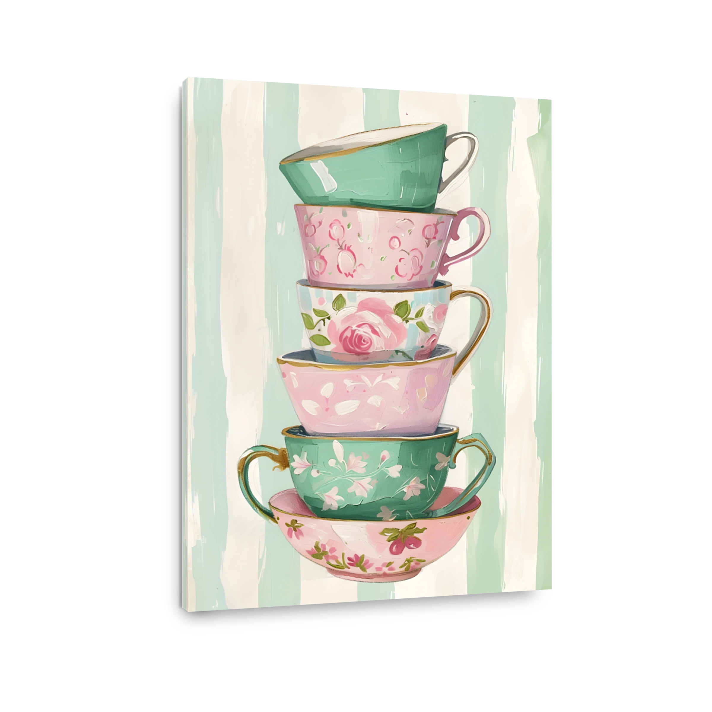 Whimsical Stack of Floral Teacups