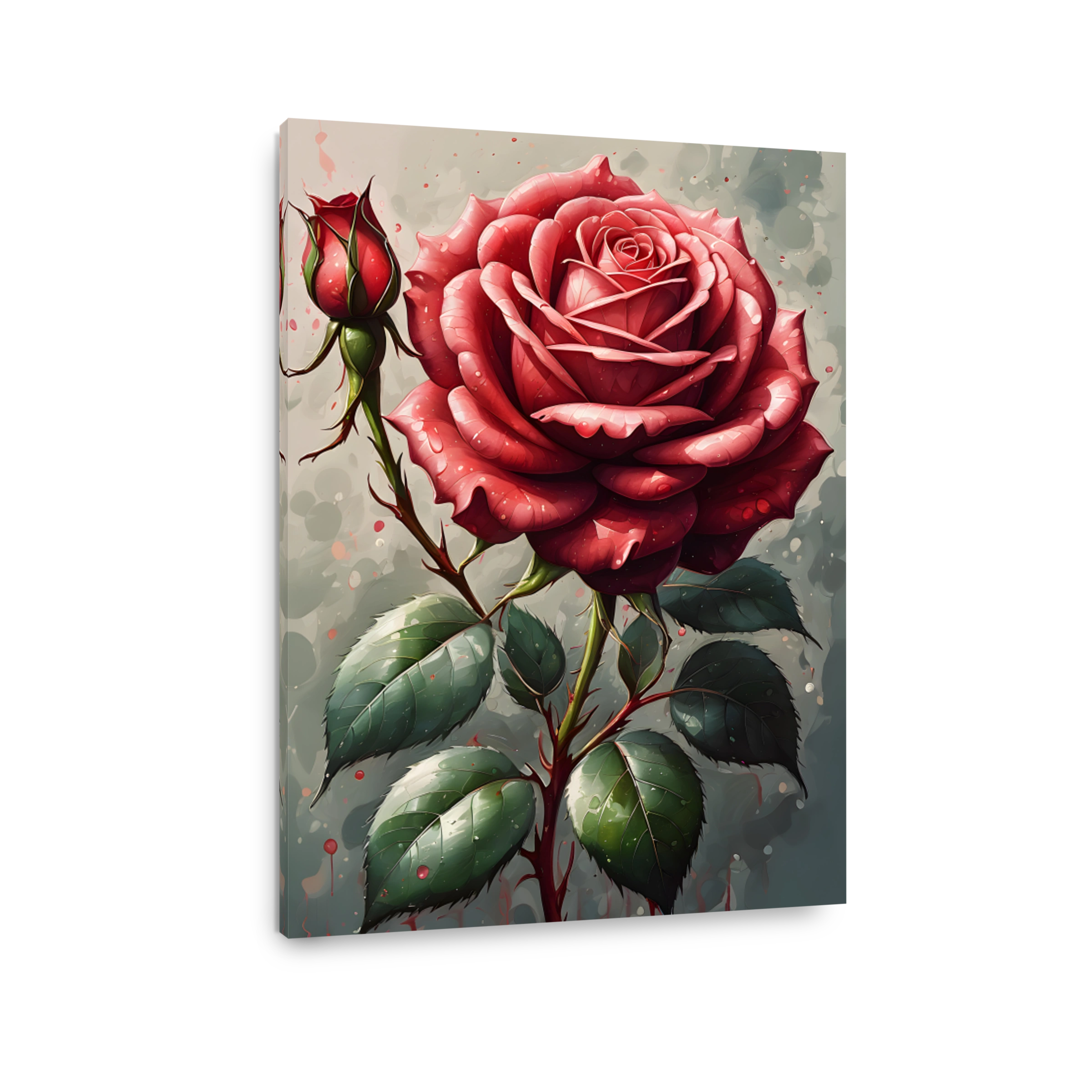 Vibrant Red Rose with Bud