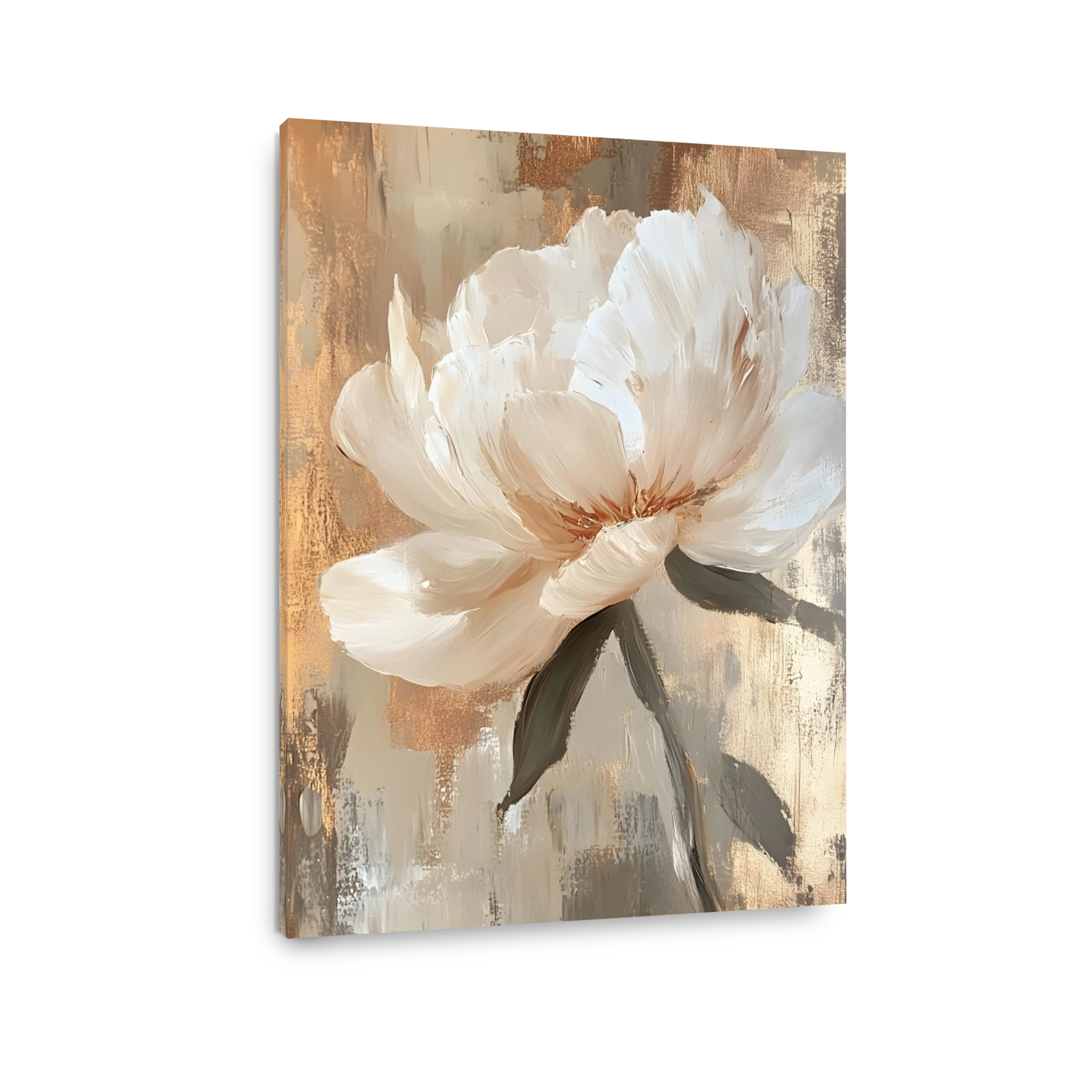 Textured White Peony Oil Painting
