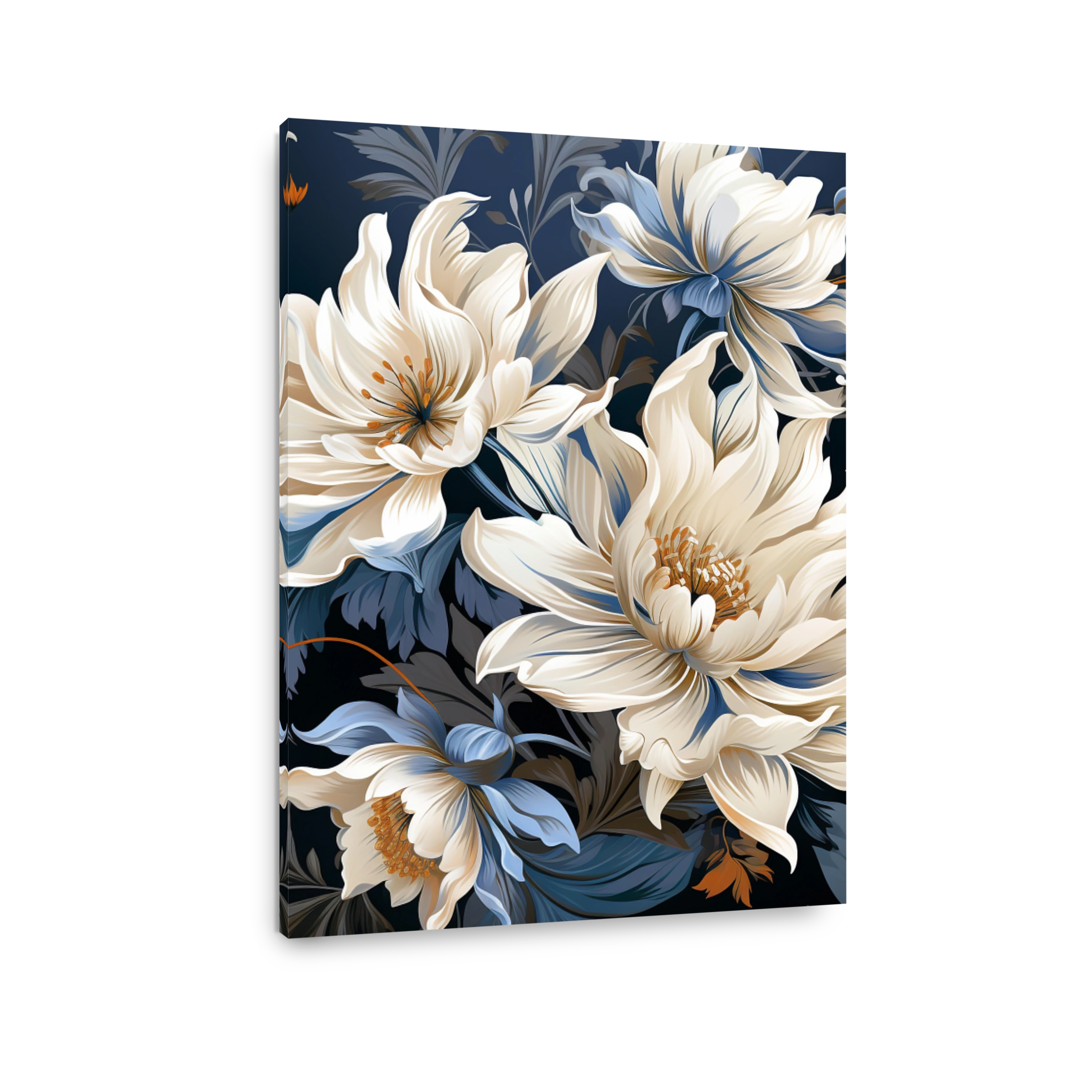 Elegant White and Blue Floral Art