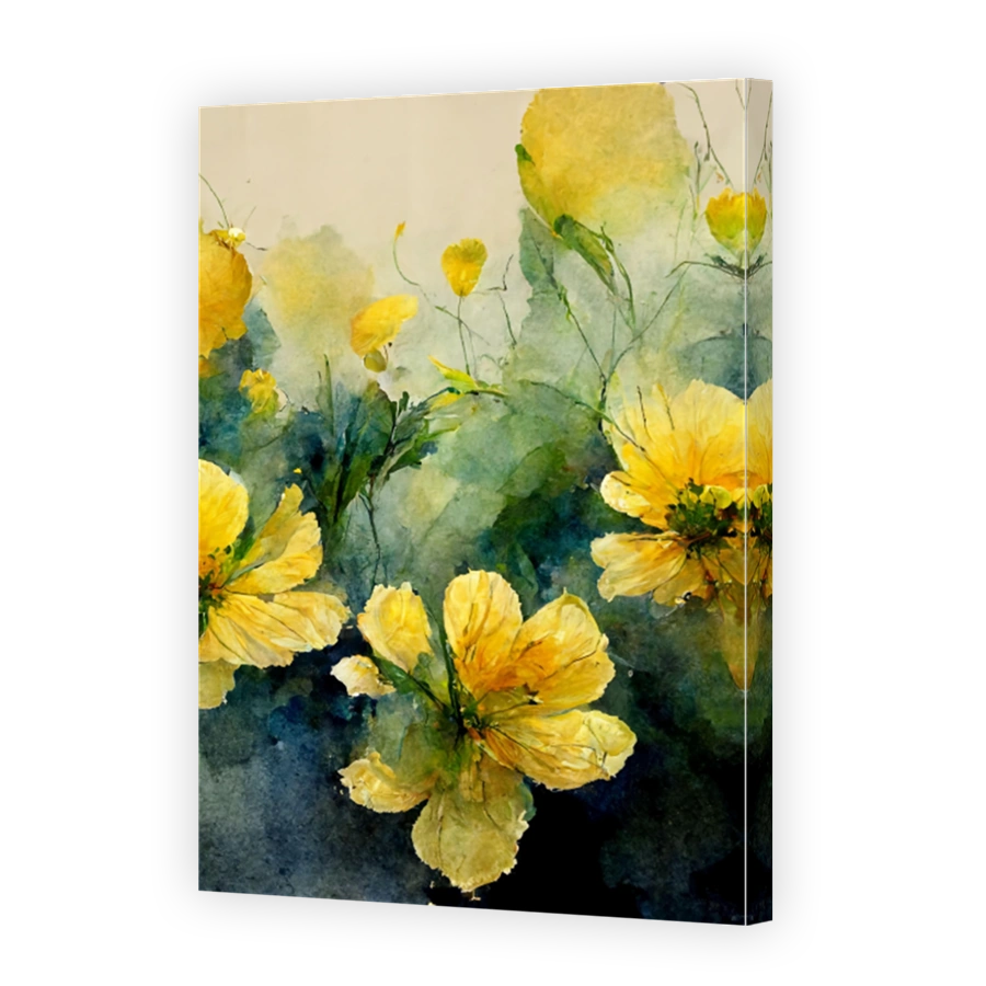 Vibrant Yellow Flowers Watercolour Art