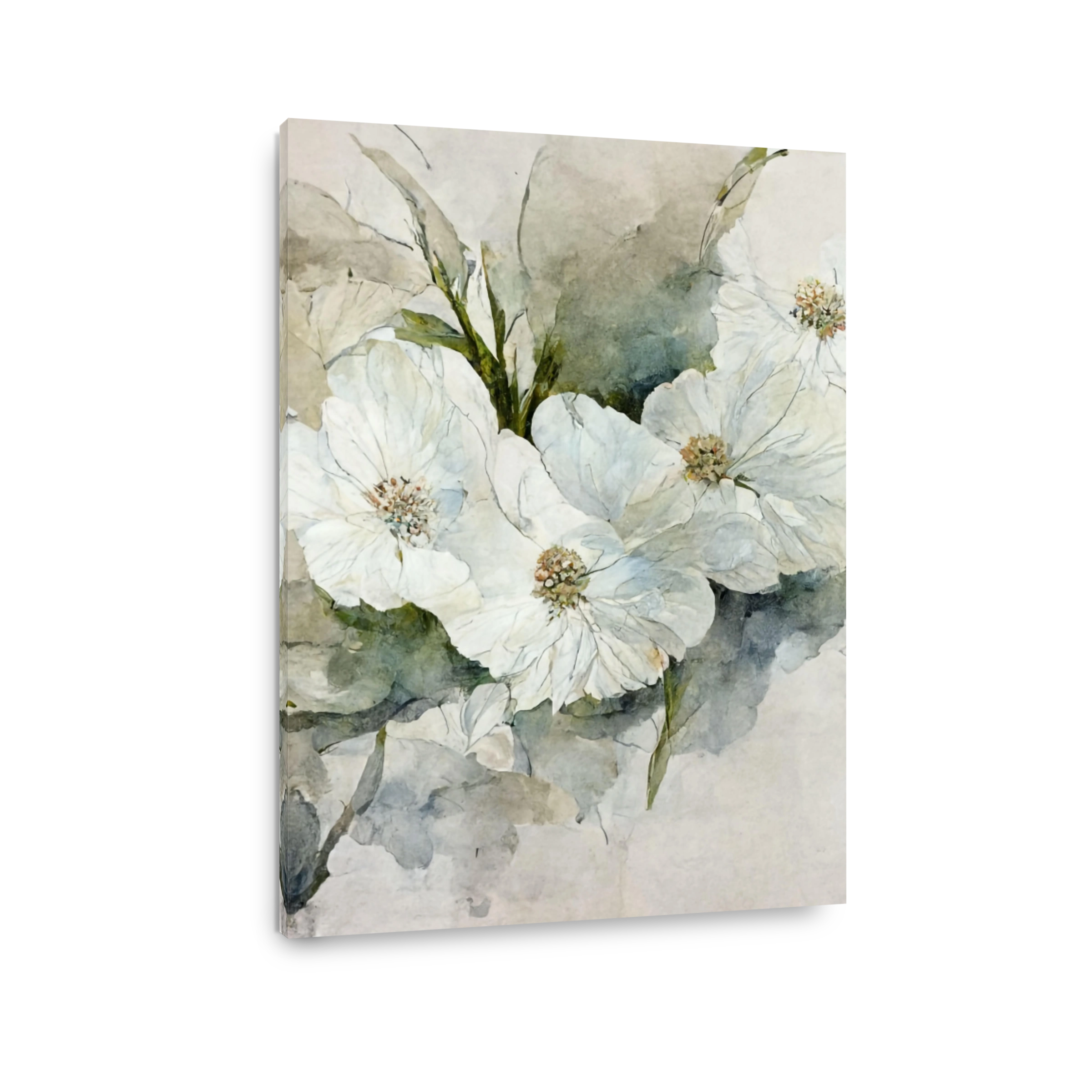 Delicate White Flowers Watercolour Art
