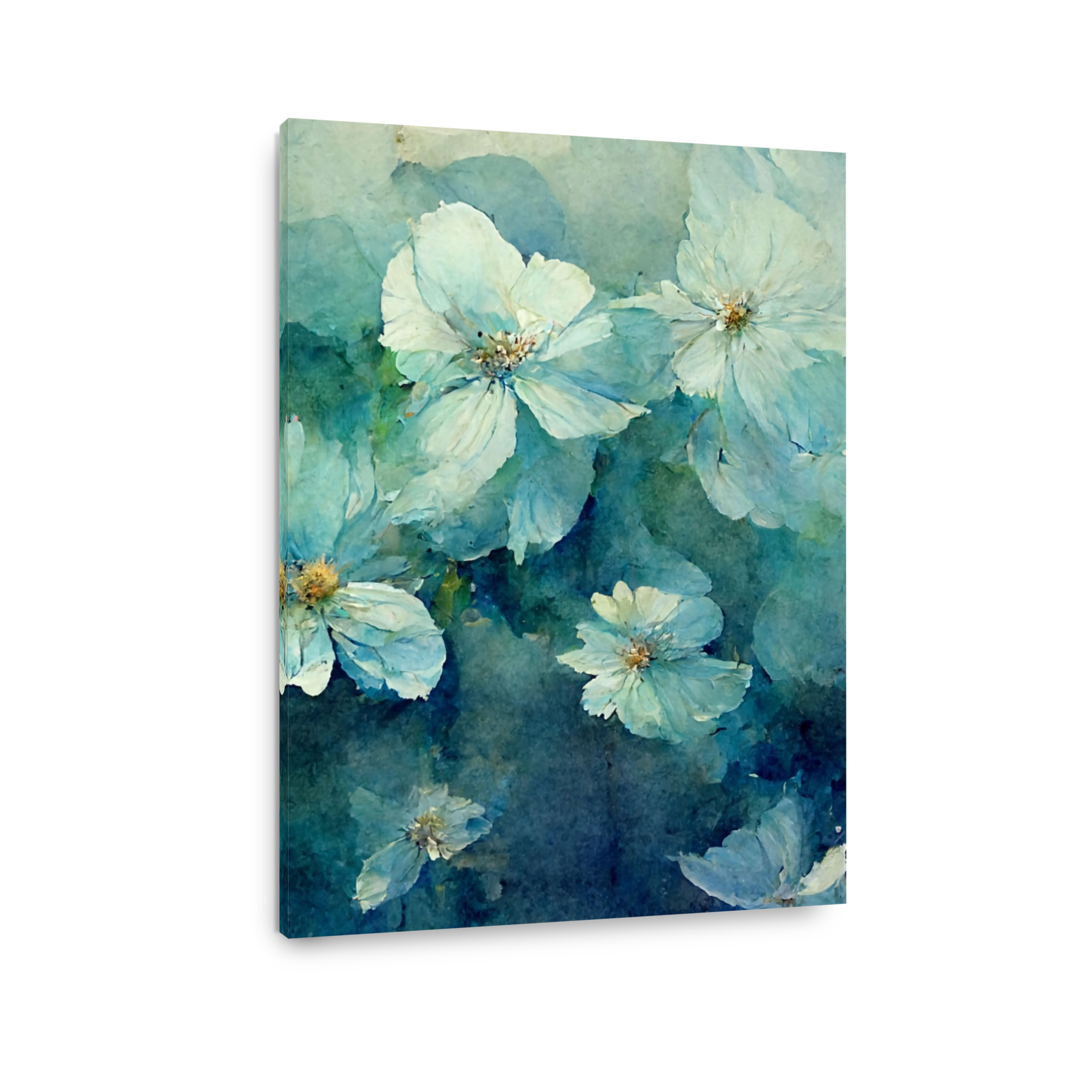 Serene Teal and White Watercolour Flowers