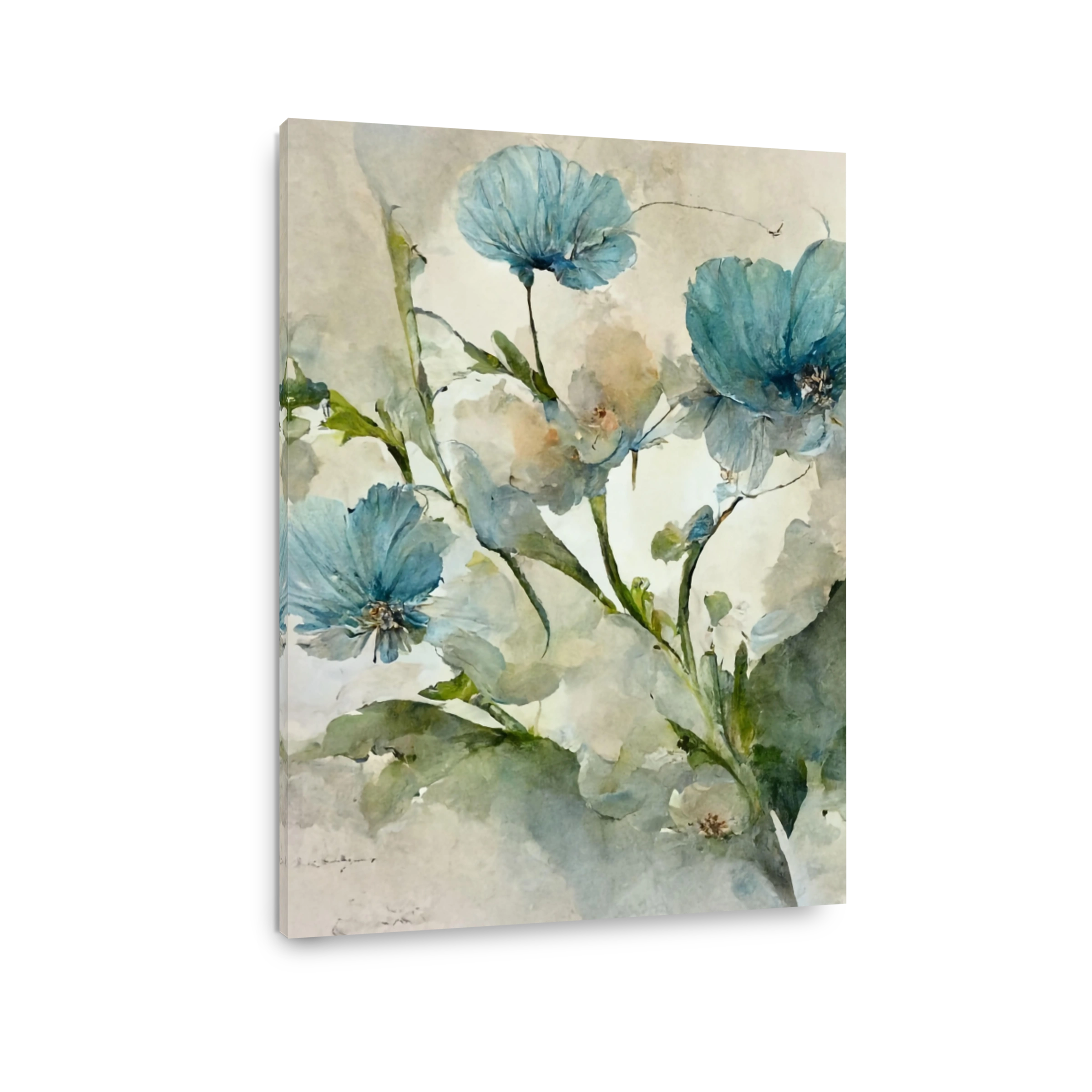 Delicate Blue Poppies Watercolour Art