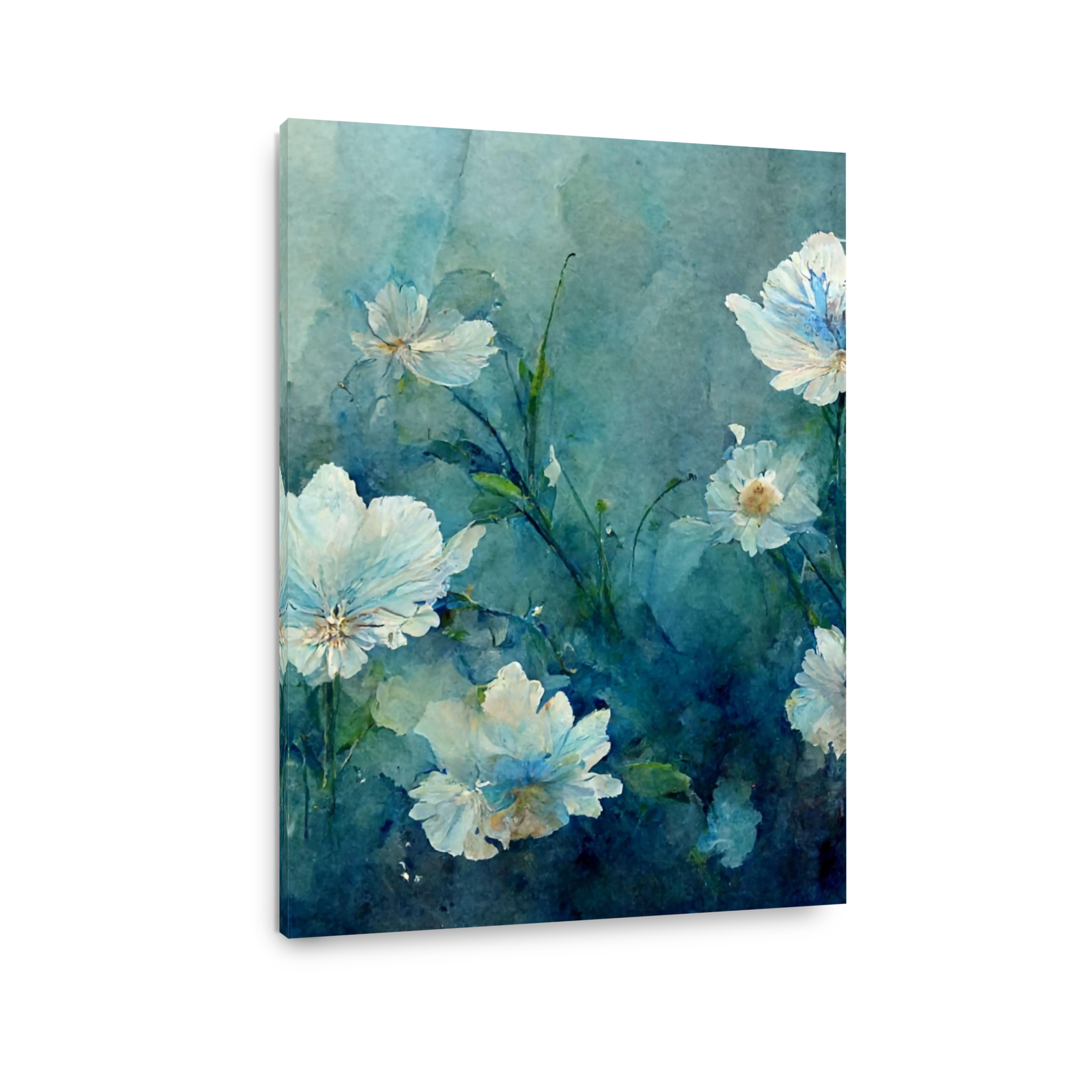 Delicate White Flowers in Teal Hues