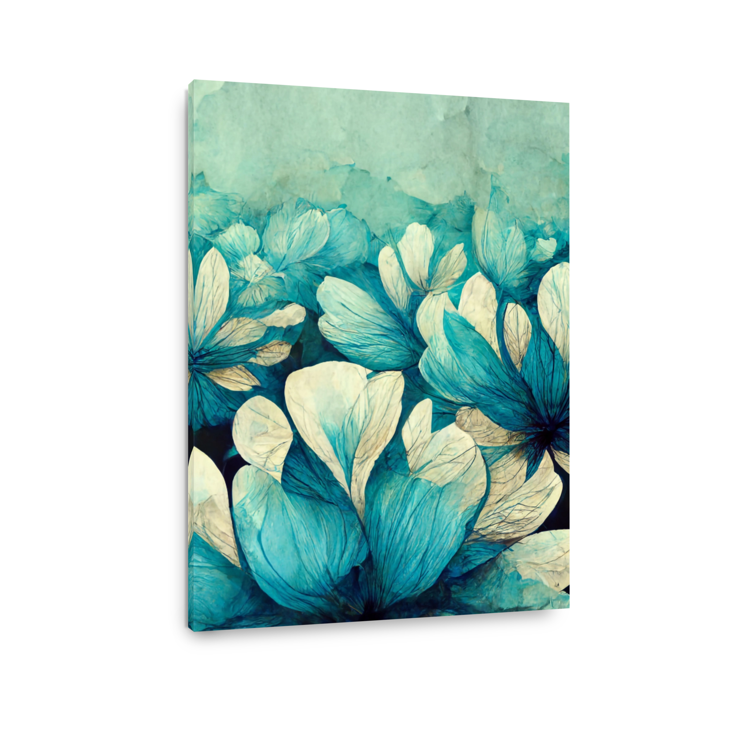 Teal and White Floral Digital Art