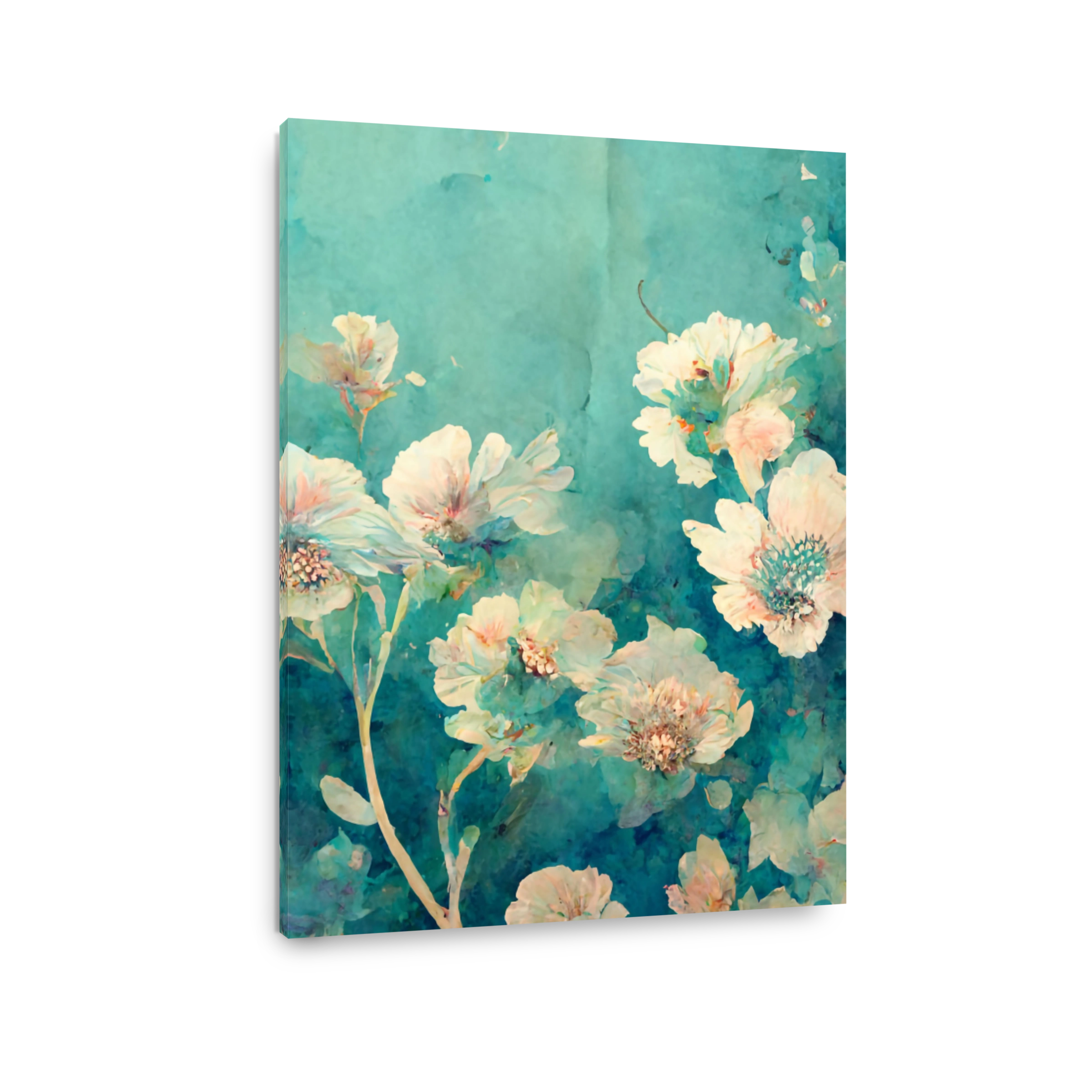 Delicate Watercolour Flowers on Teal Background