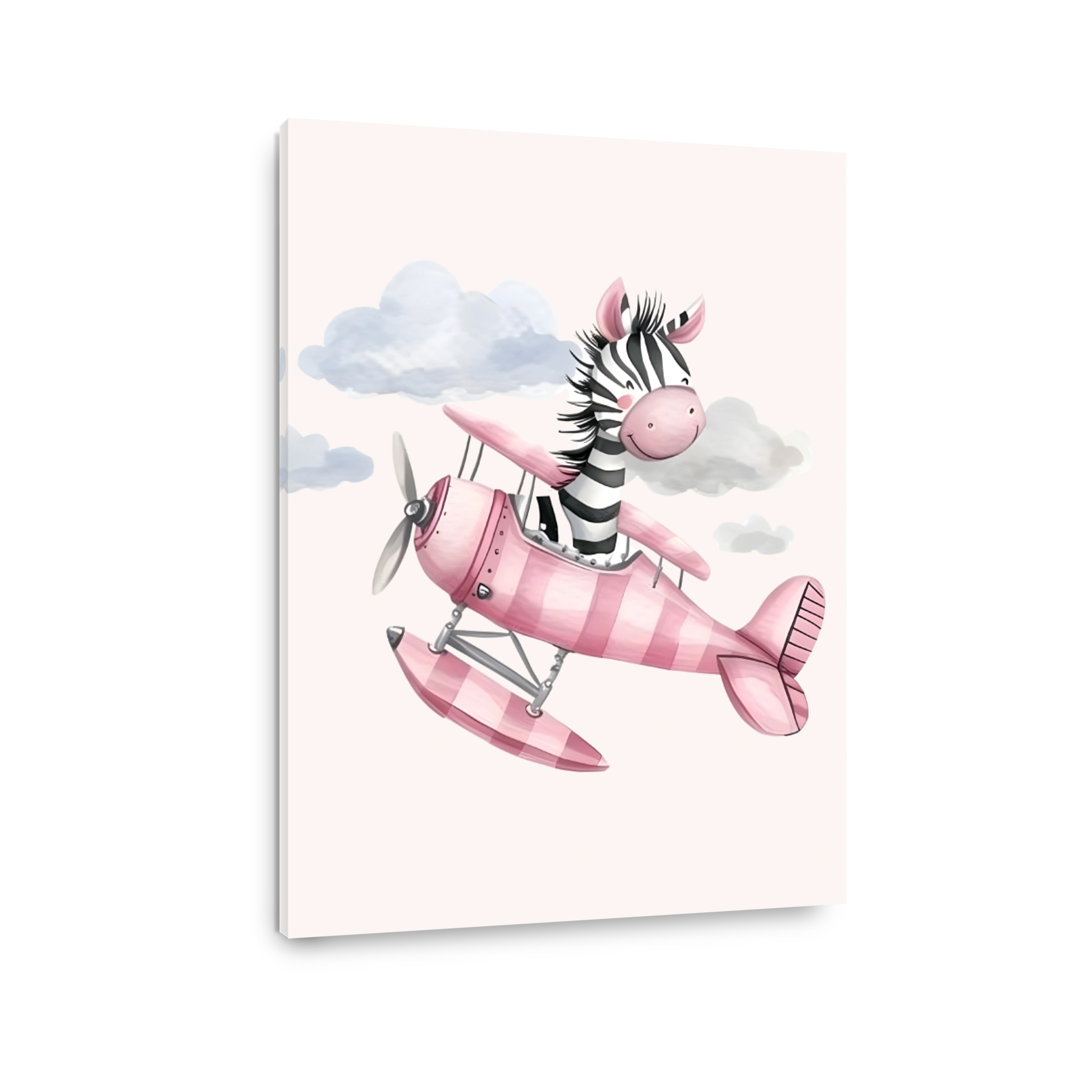 Playful Zebra in a Pink Plane Watercolour Art