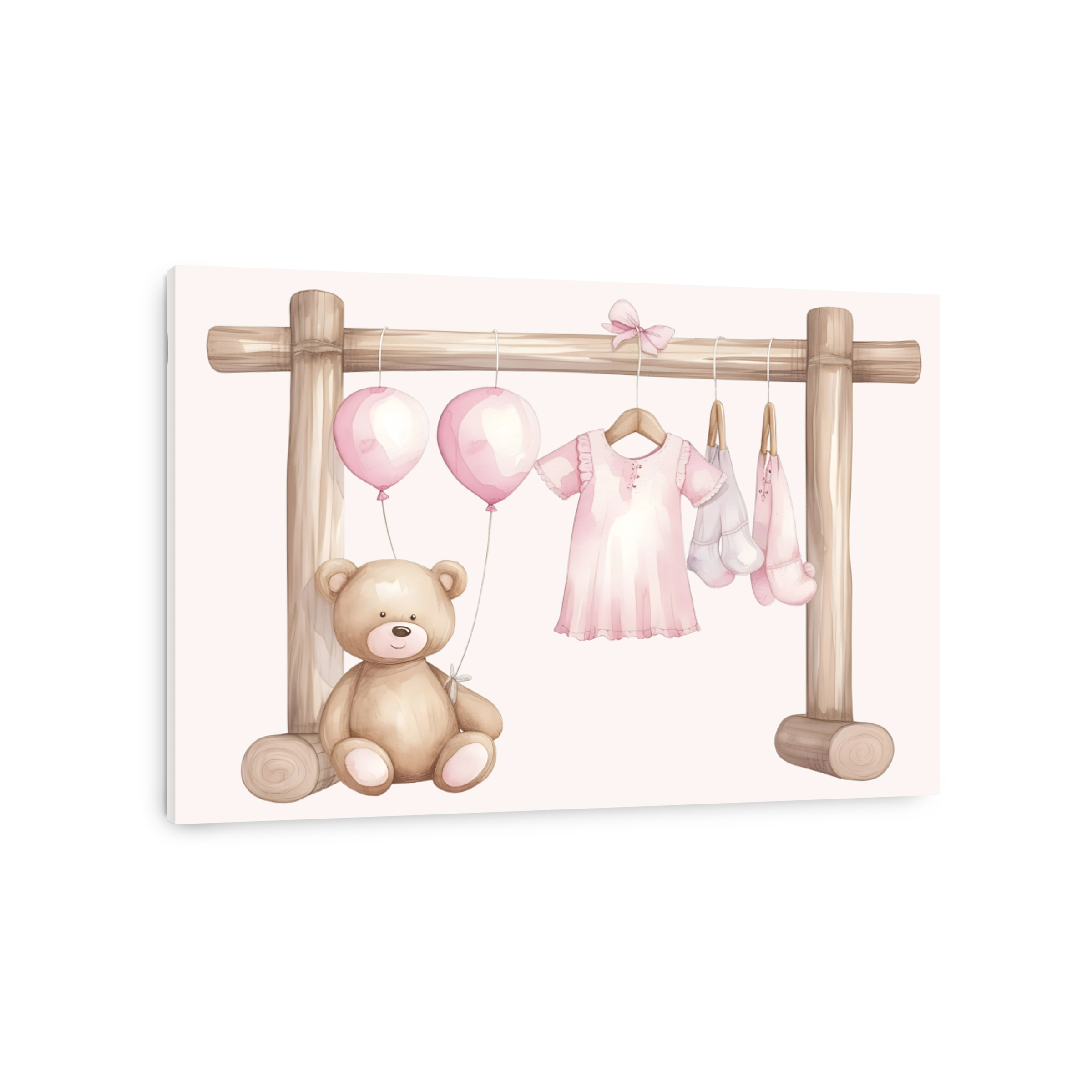 Whimsical Baby Clothes and Teddy Bear Watercolor Art