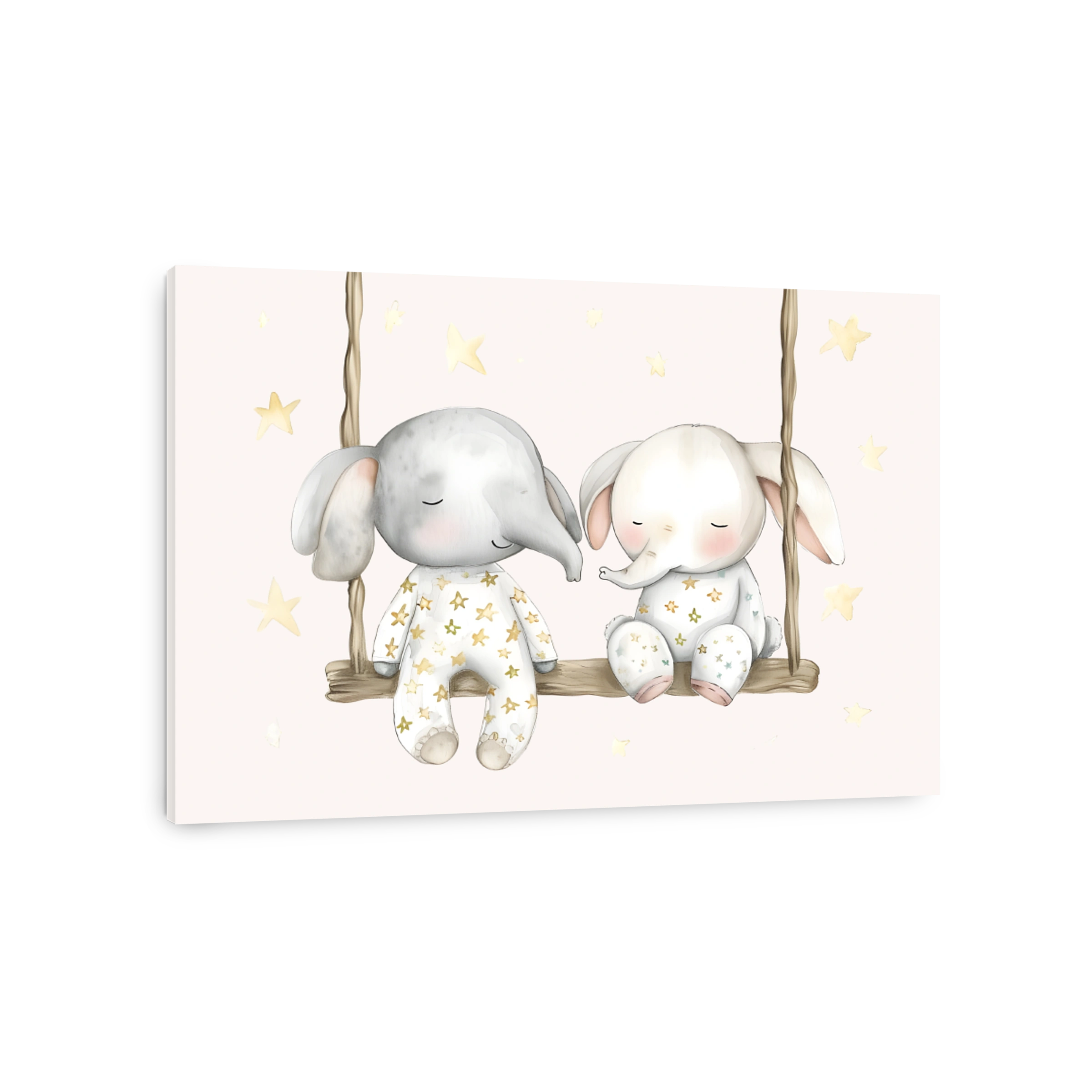 Whimsical Elephants on a Starry Swing
