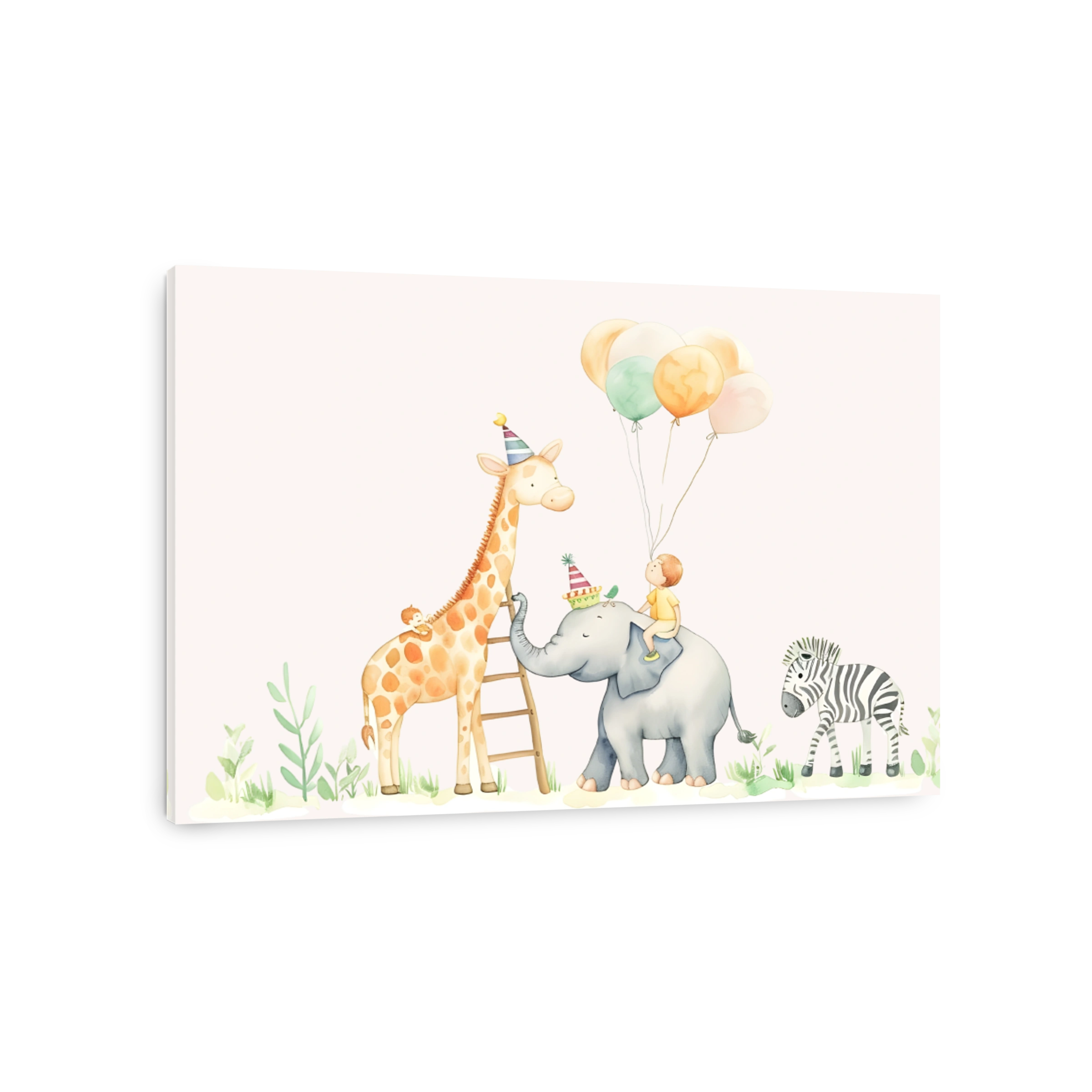 Playful Safari Animals and Child Watercolour Art