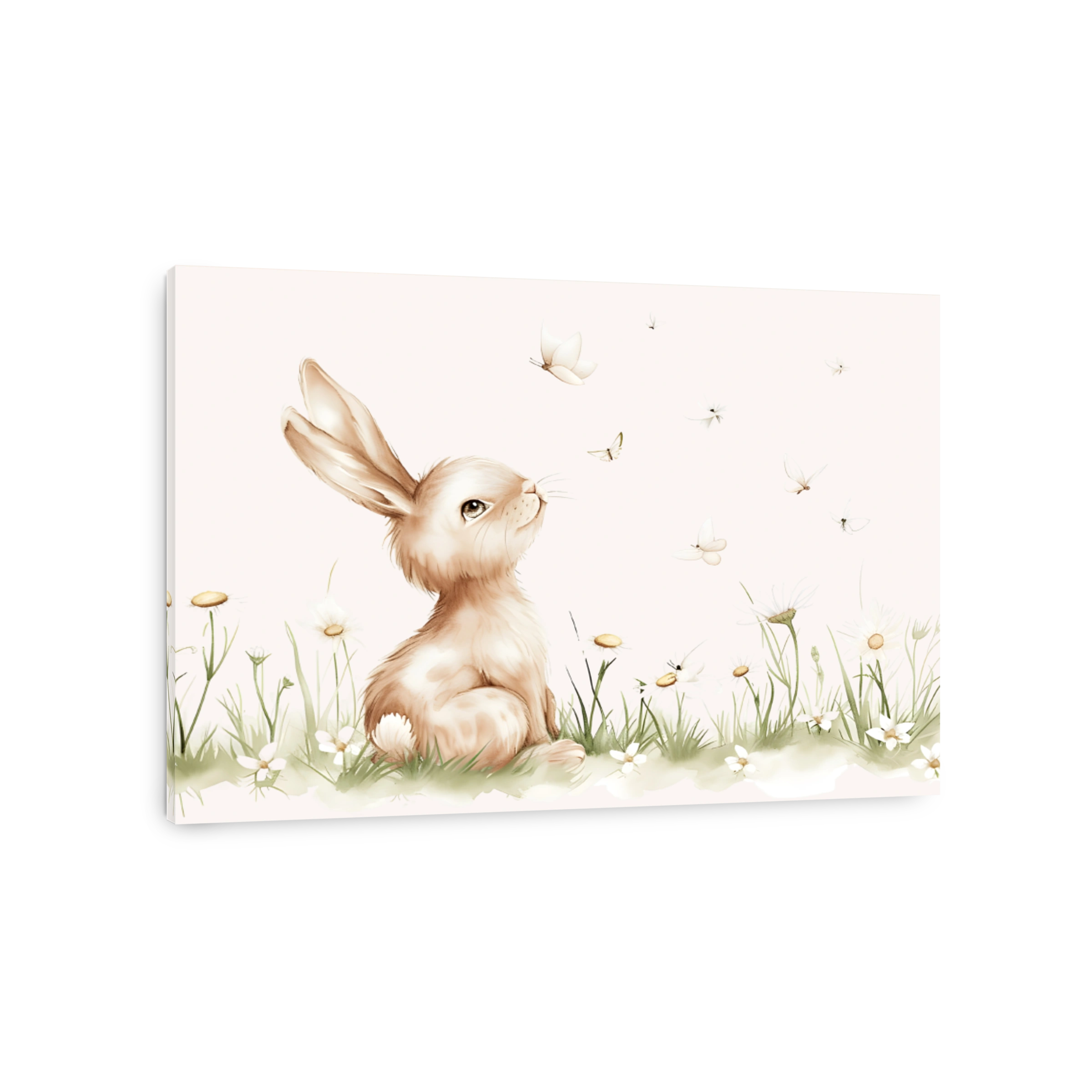 Gentle bunny with butterflies and daisies