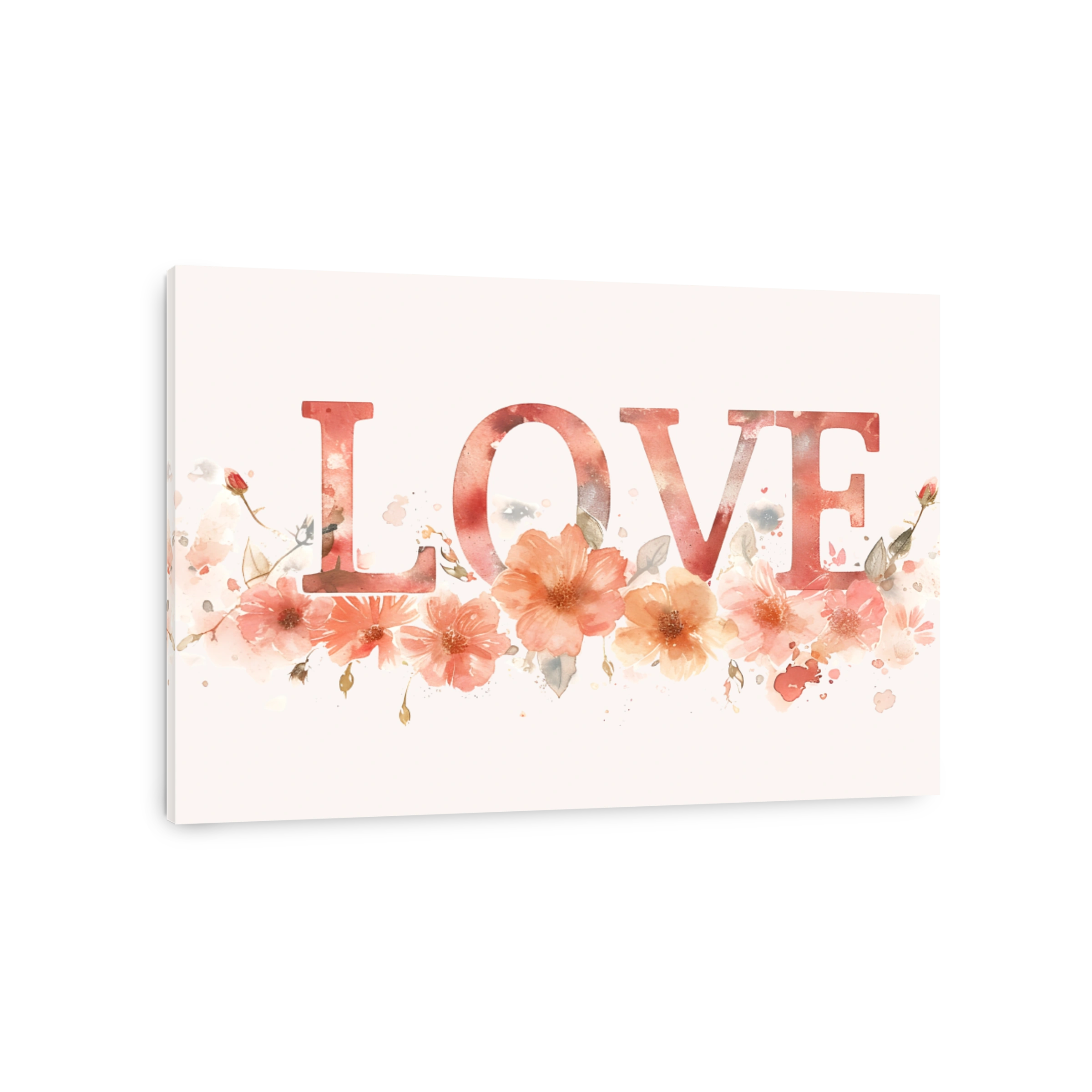 Romantic Watercolour Love Text with Floral Accents