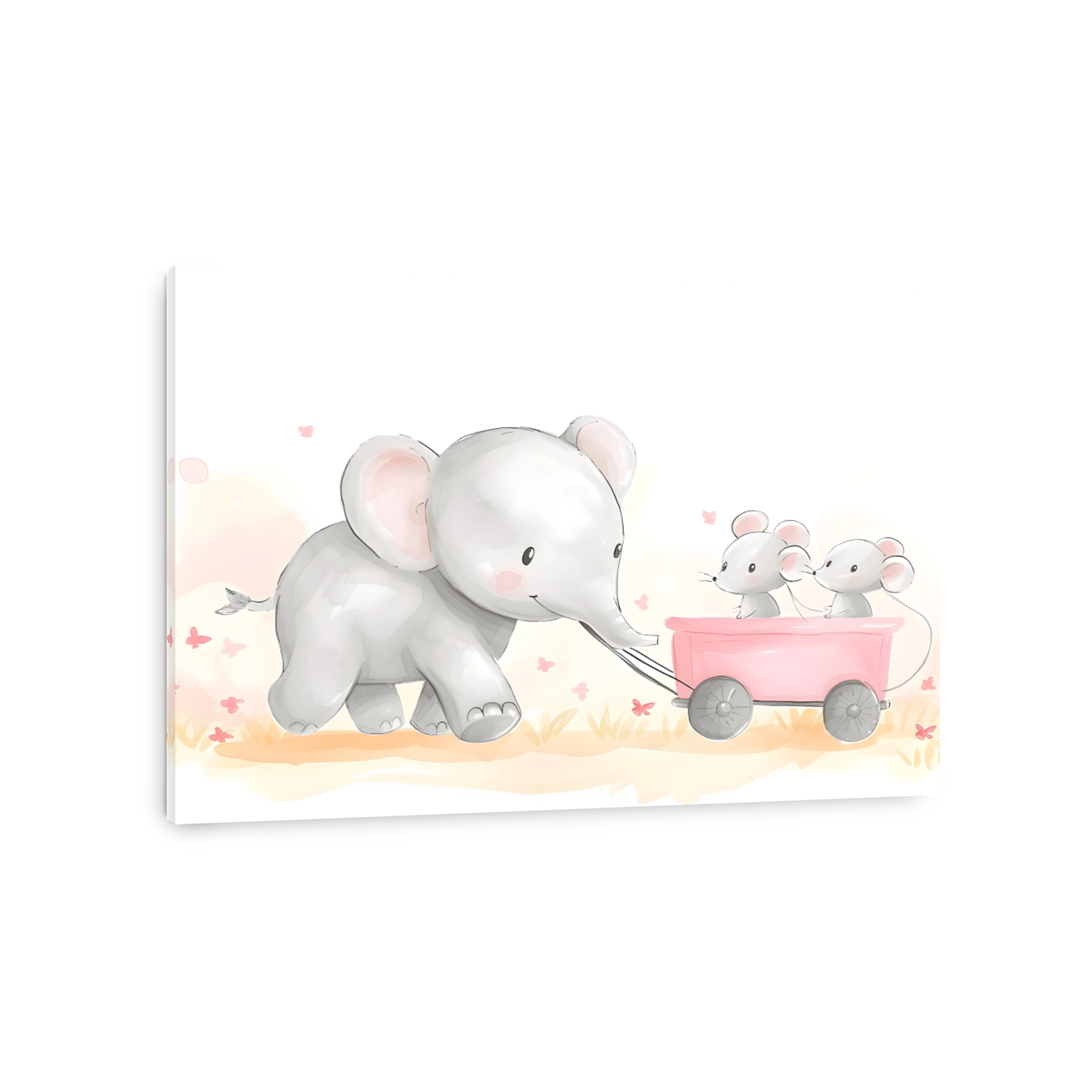 Playful Elephant and Mice Watercolour Illustration