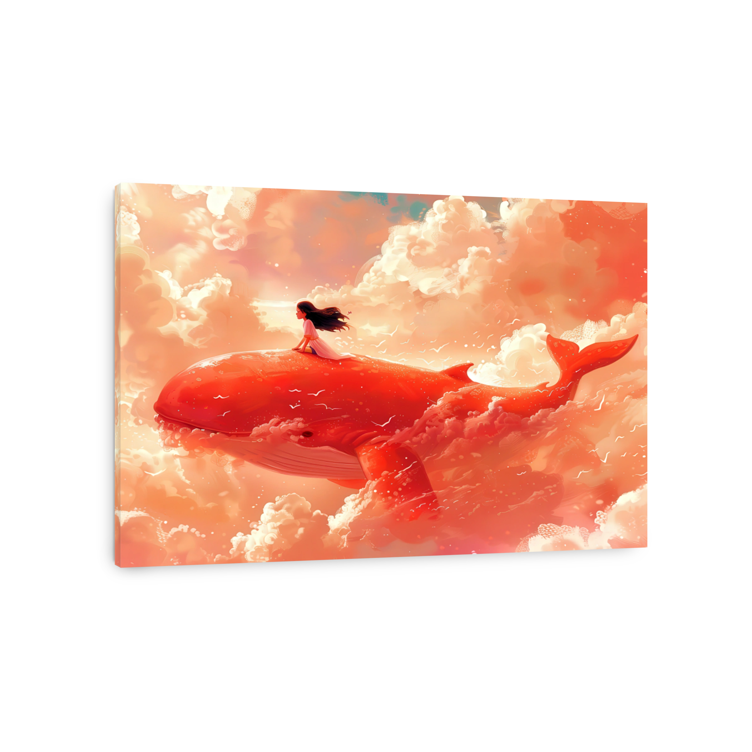 Dreamy girl on orange whale digital art