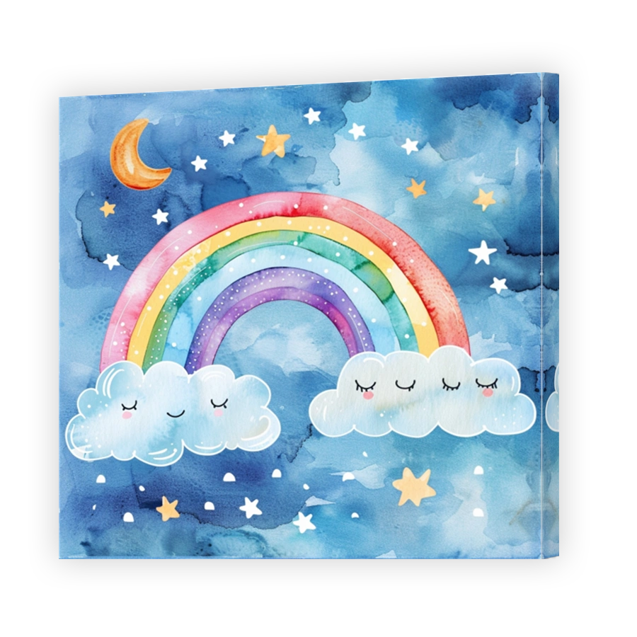 Whimsical Rainbow and Clouds Watercolor Art