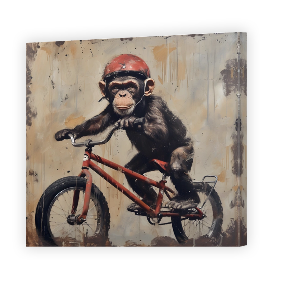 Chimpanzee Riding a Bicycle Painting