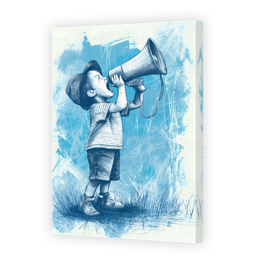 Child shouting through a megaphone illustration