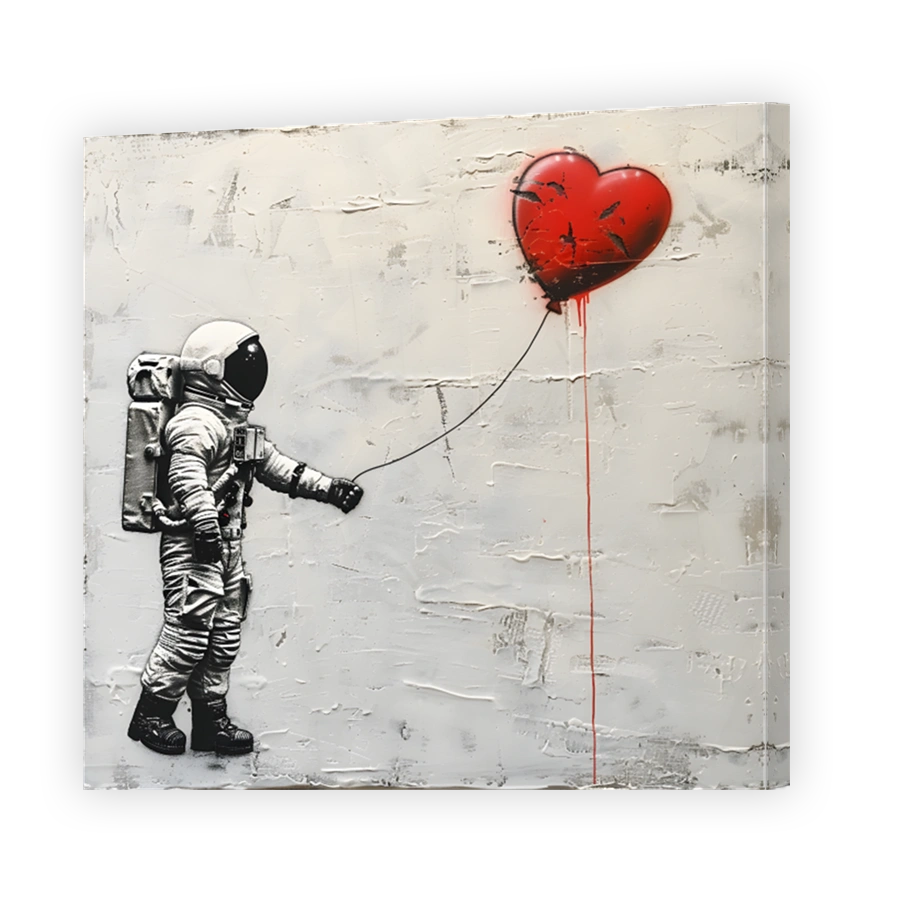 Astronaut Holding a Red Heart Balloon Canvas Art