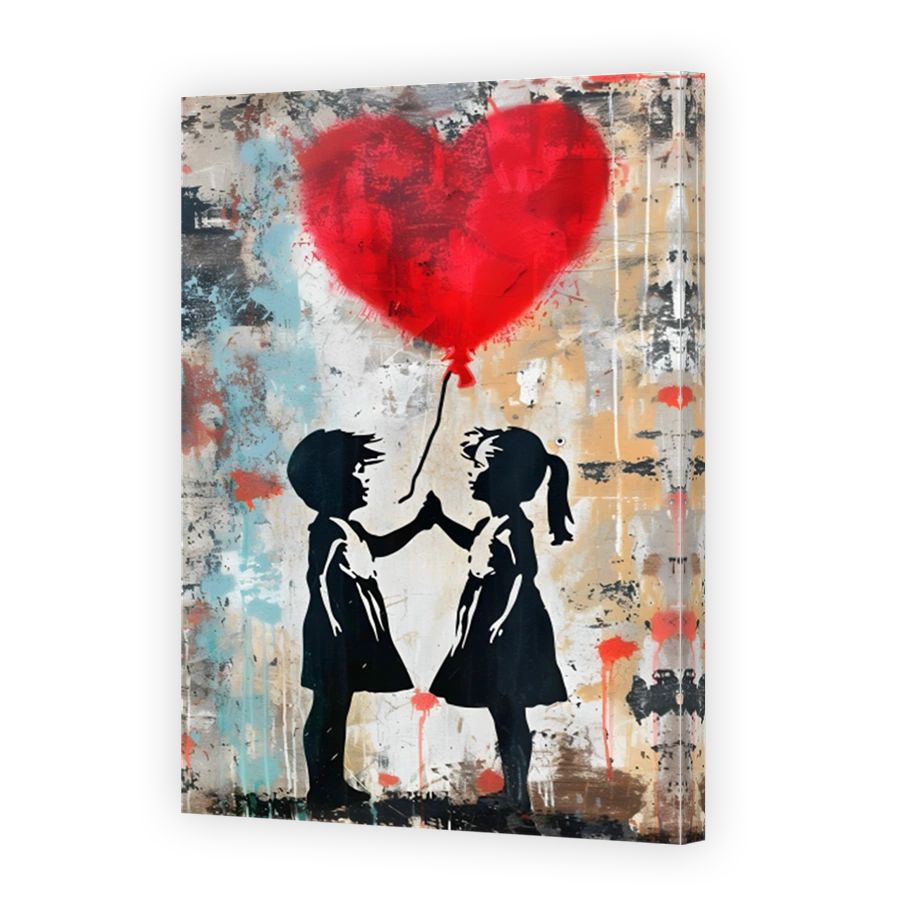 Children Reaching for Red Balloon Artwork