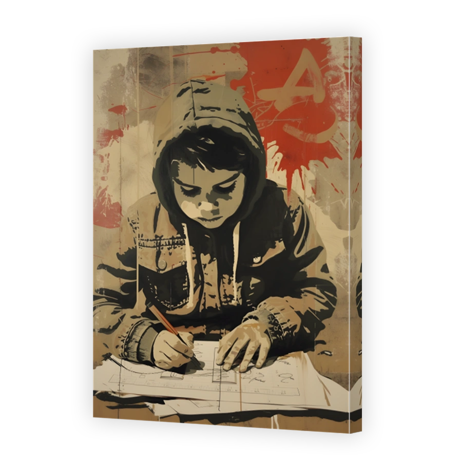 Child Drawing Focused on Work