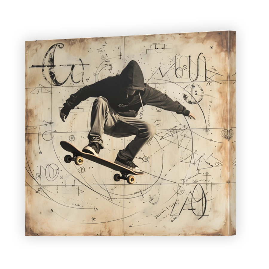Energetic skateboarder mid-air on canvas print
